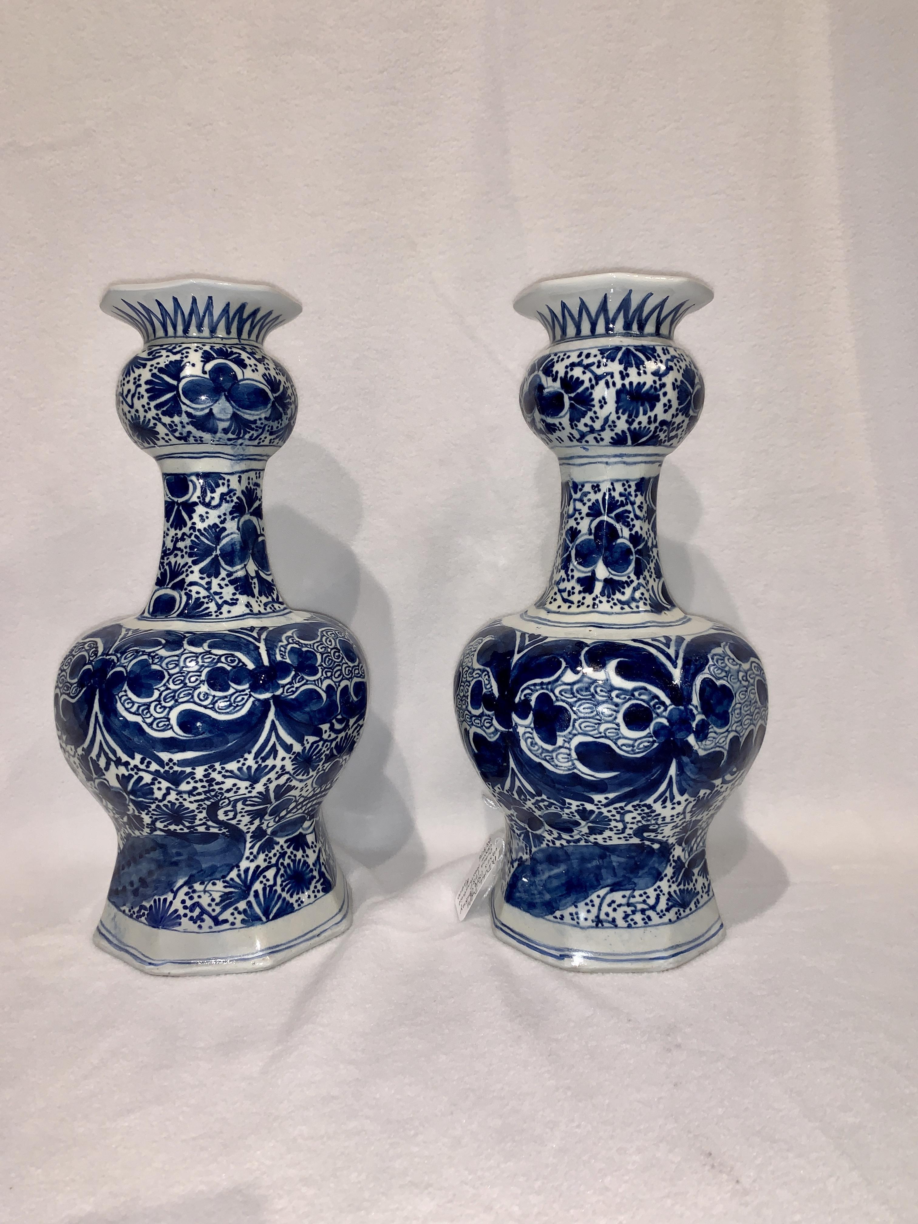 Collection of Dutch Delft Blue and White Vases Mid 18th Century In Excellent Condition In Katonah, NY