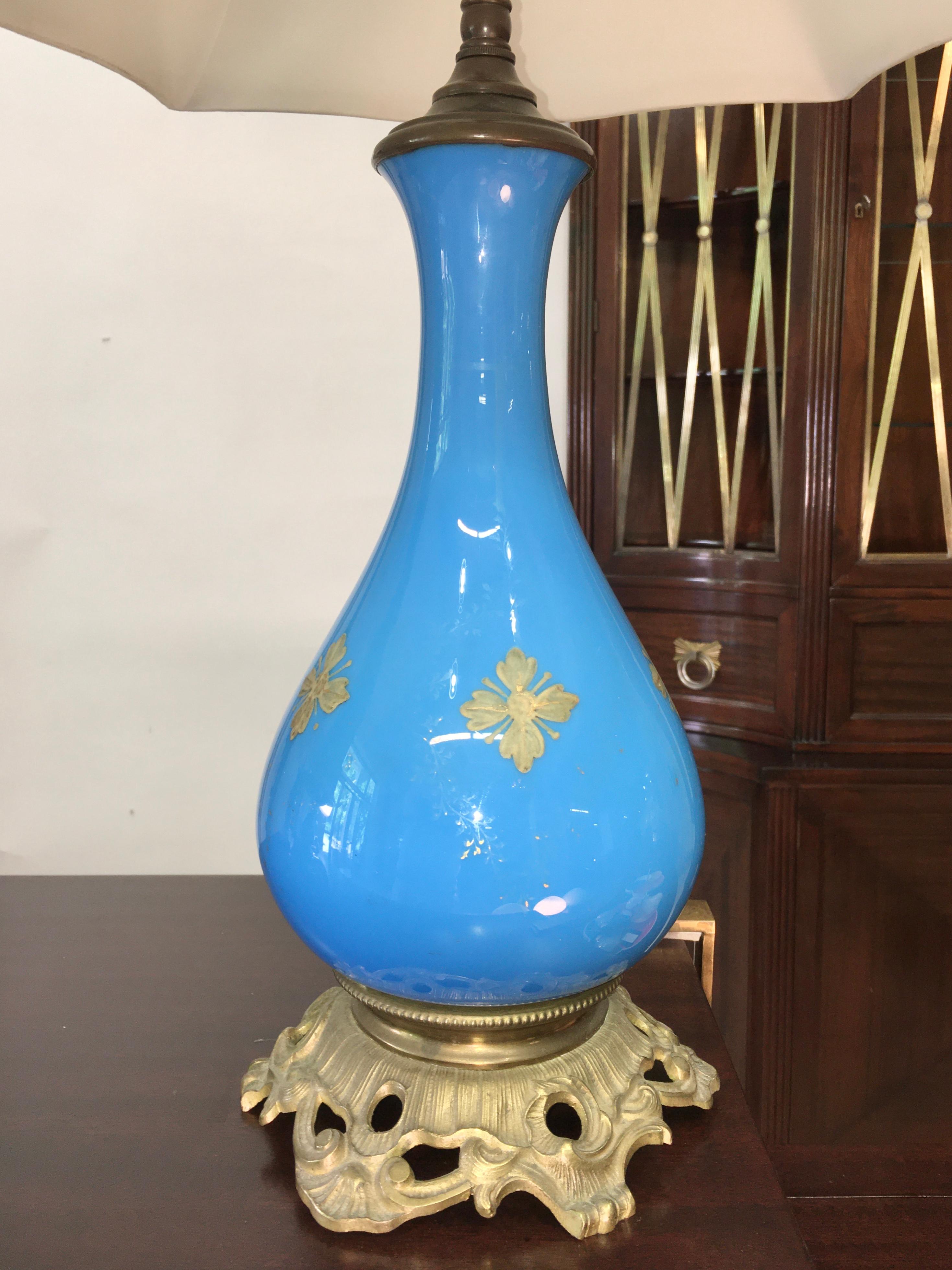 Collection of Blue Glass, Opaline & Ceramic Lamps For Sale 2