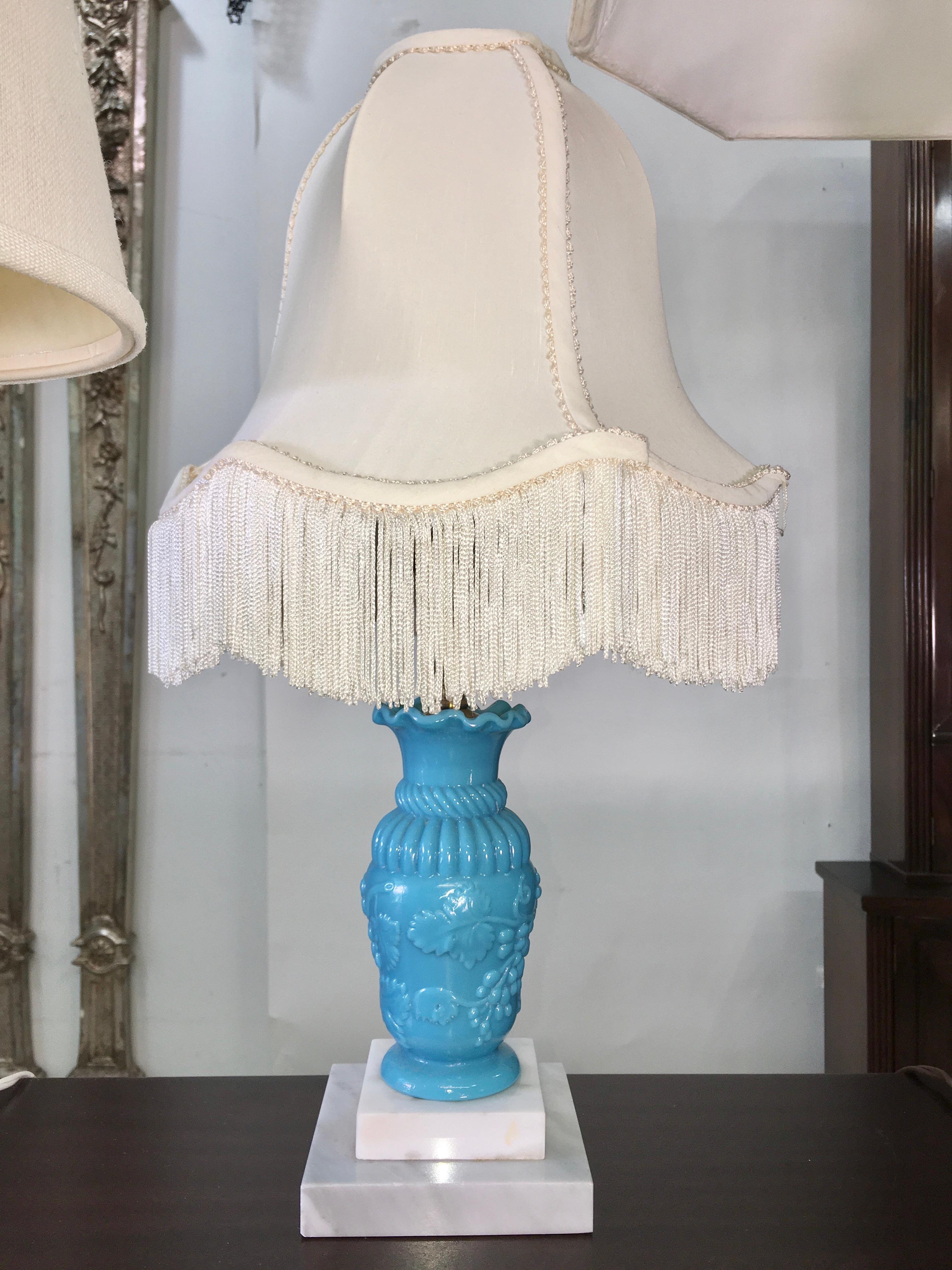 Collection of Blue Glass, Opaline & Ceramic Lamps For Sale 3