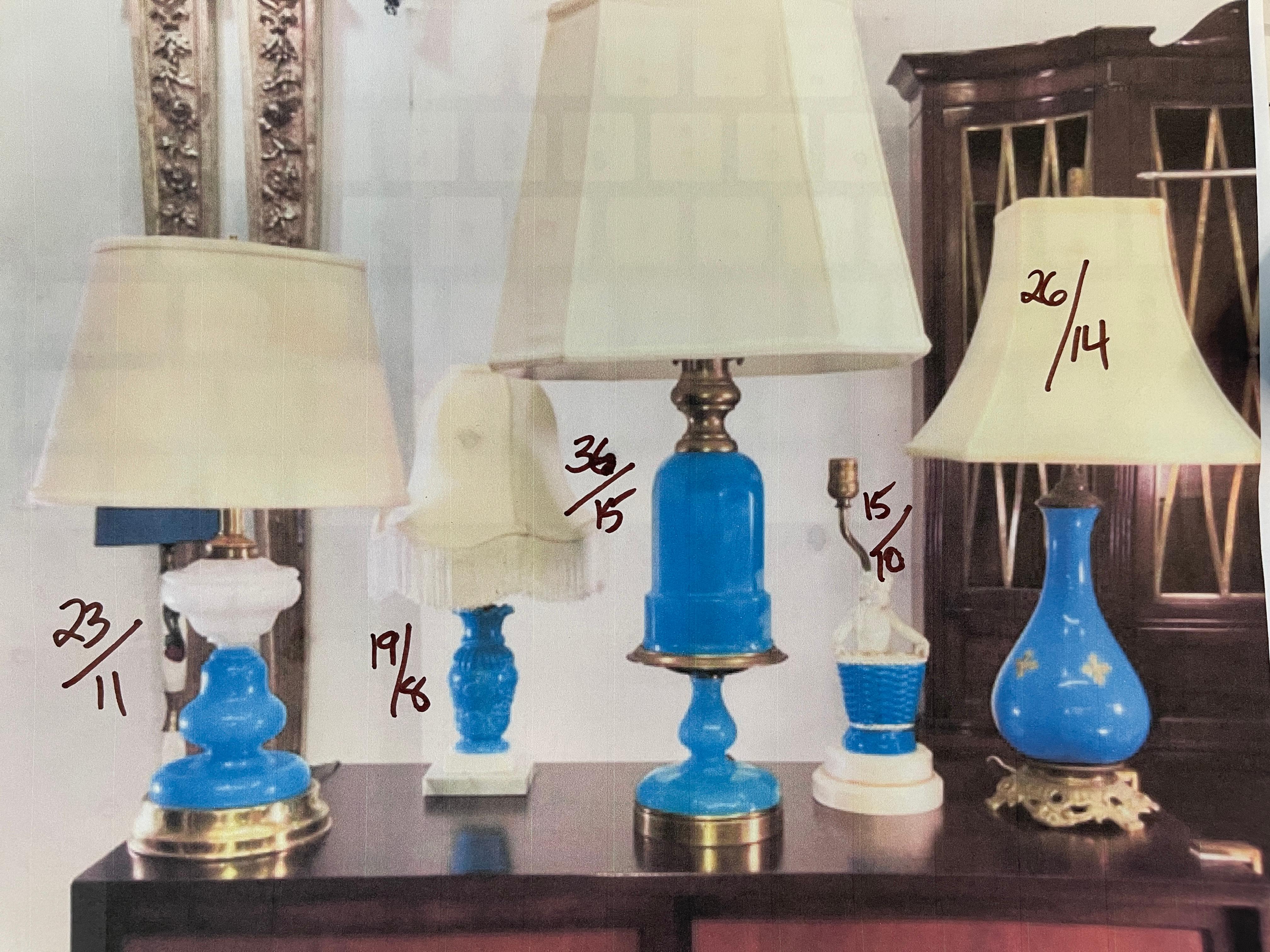 Collection of Blue Glass, Opaline & Ceramic Lamps For Sale 9