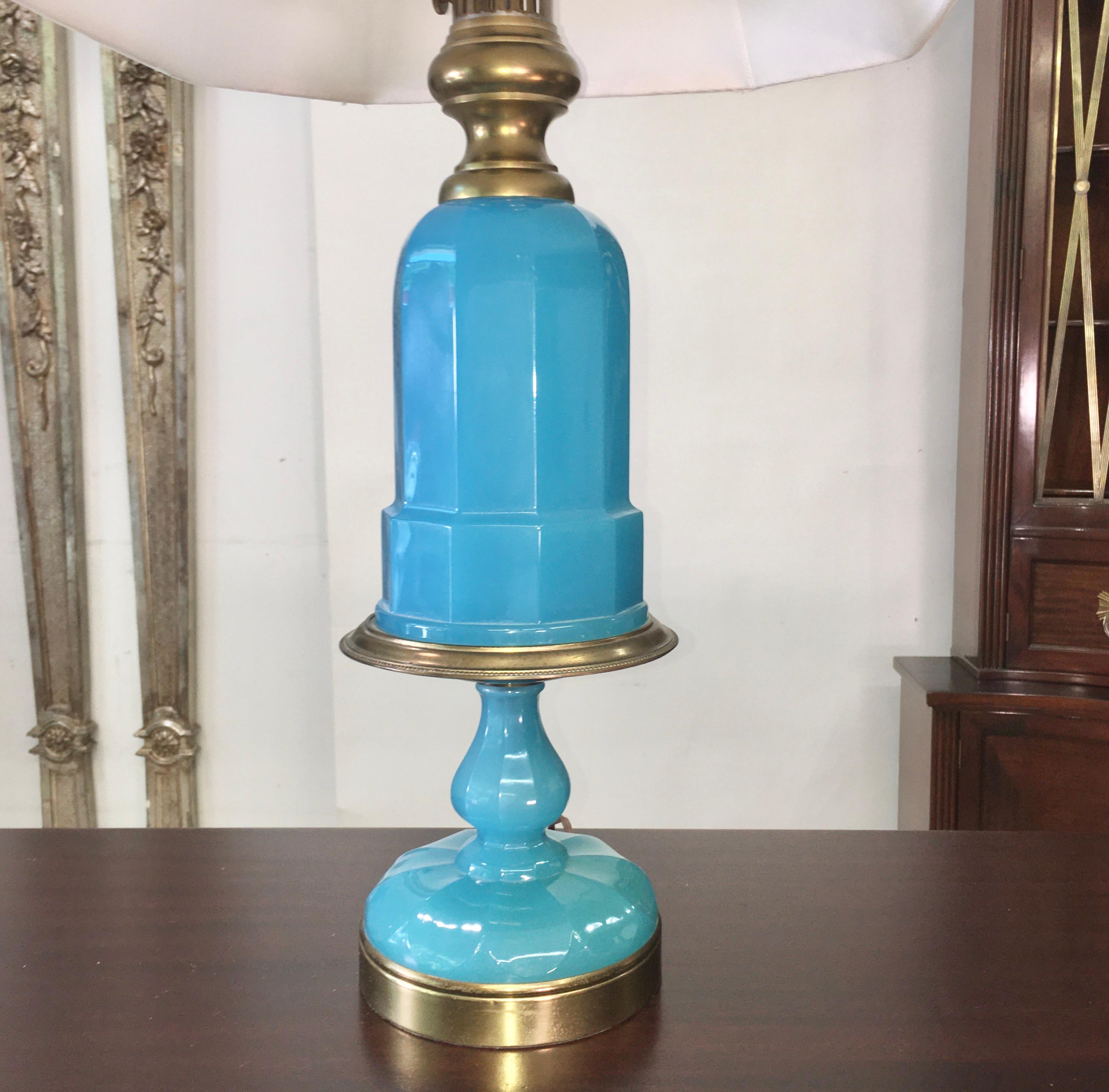 Mid-Century Modern Collection of Blue Glass, Opaline & Ceramic Lamps For Sale