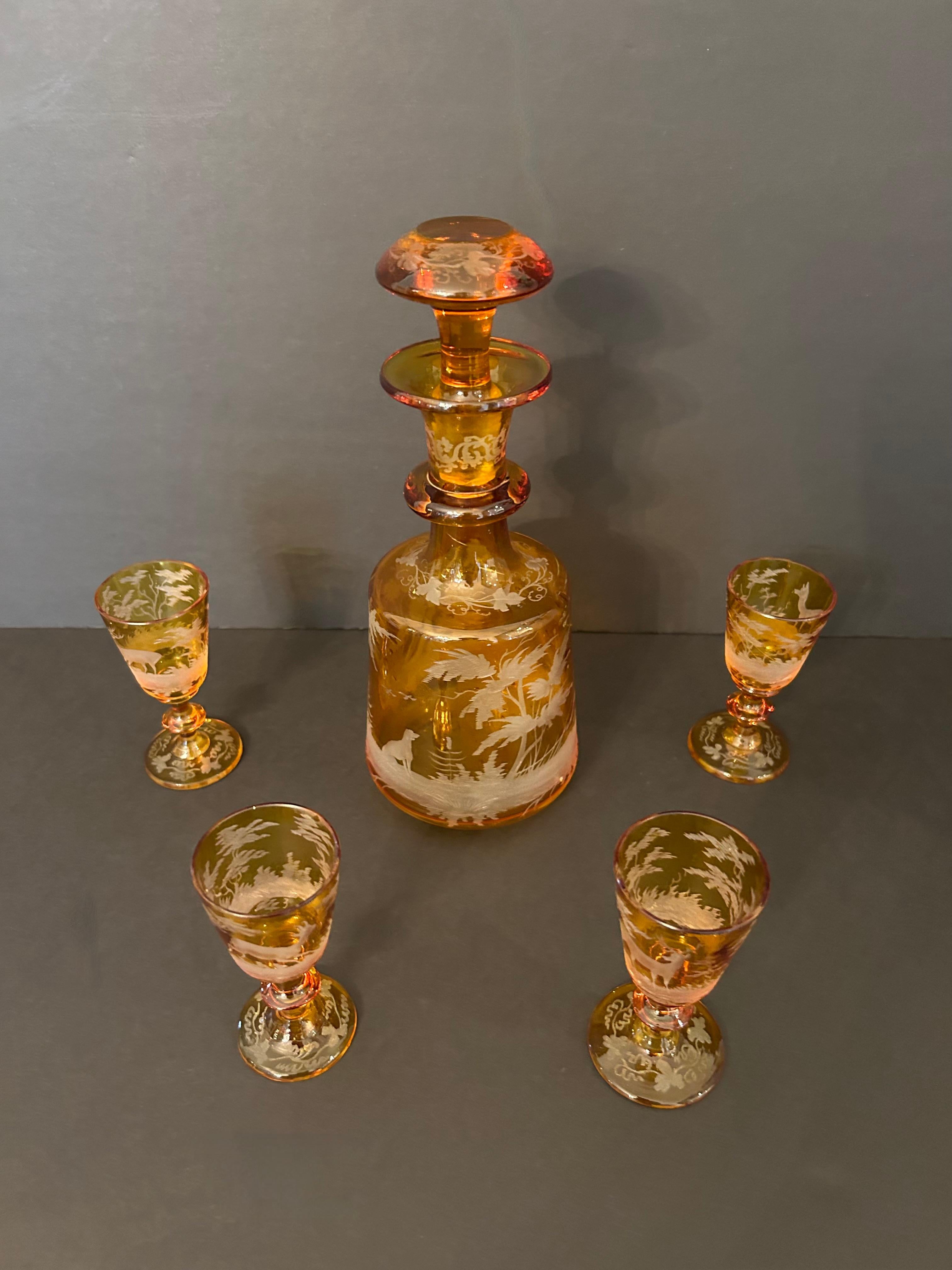 Louis XVI The Collective of Bohemian Amber Cut-To-Clear Crystal Glassware, 19e siècle en vente