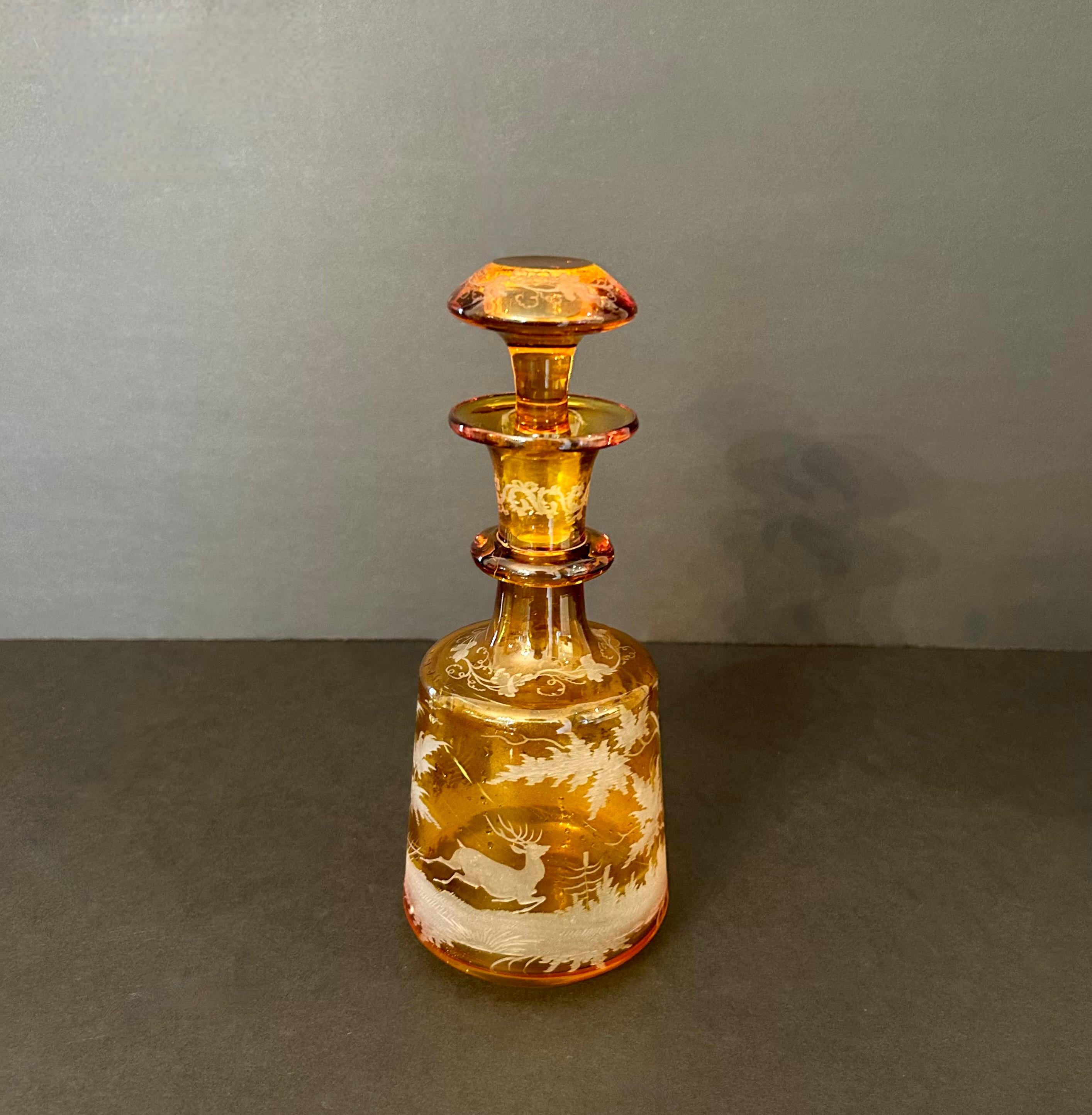 Sculpté à la main The Collective of Bohemian Amber Cut-To-Clear Crystal Glassware, 19e siècle en vente