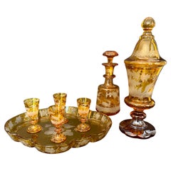 Collection of Bohemian Amber Cut-To-Clear Crystal Glassware, 19th Century