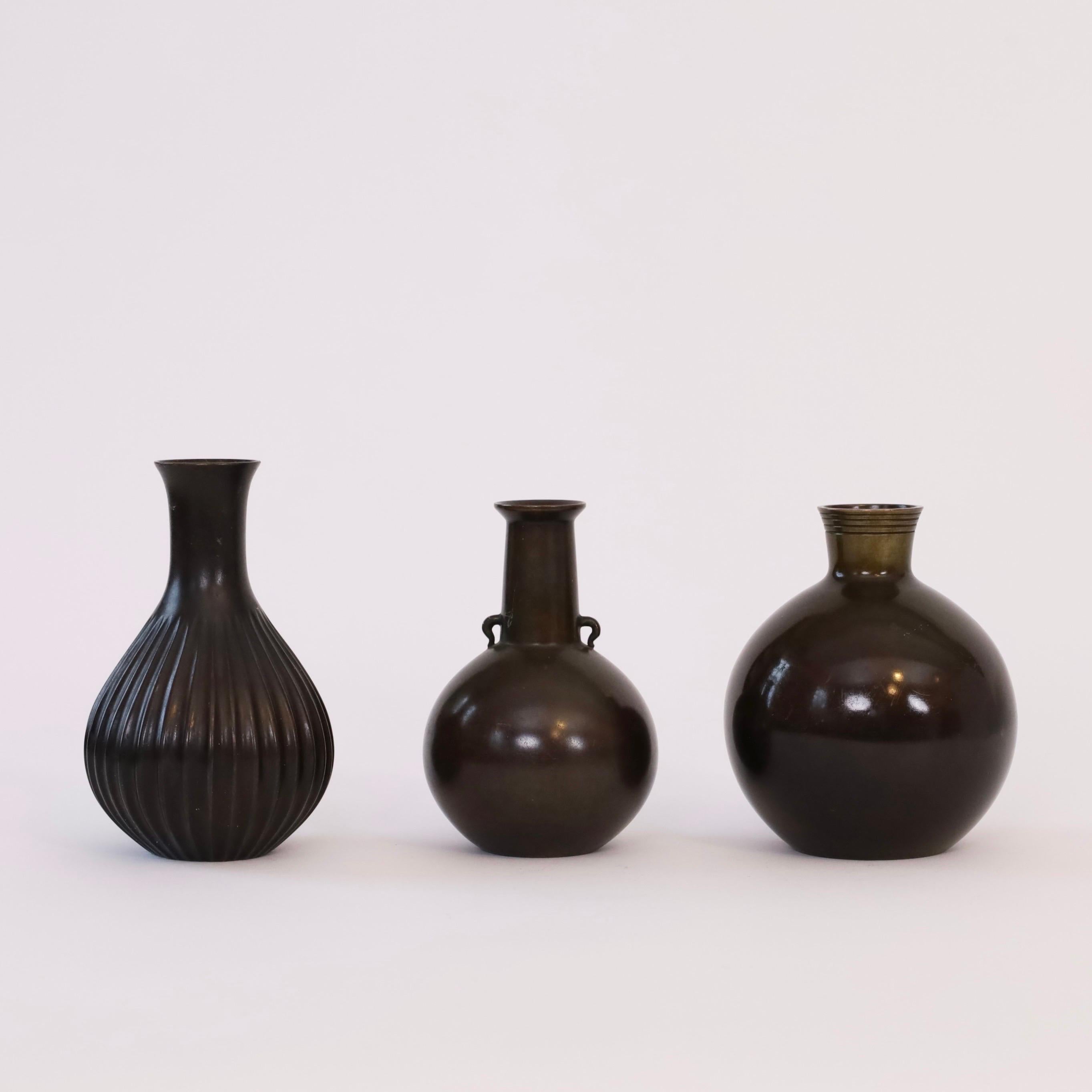 Collection of bronze vases by Just Andersen, 1920s, Denmark In Good Condition For Sale In Værløse, DK