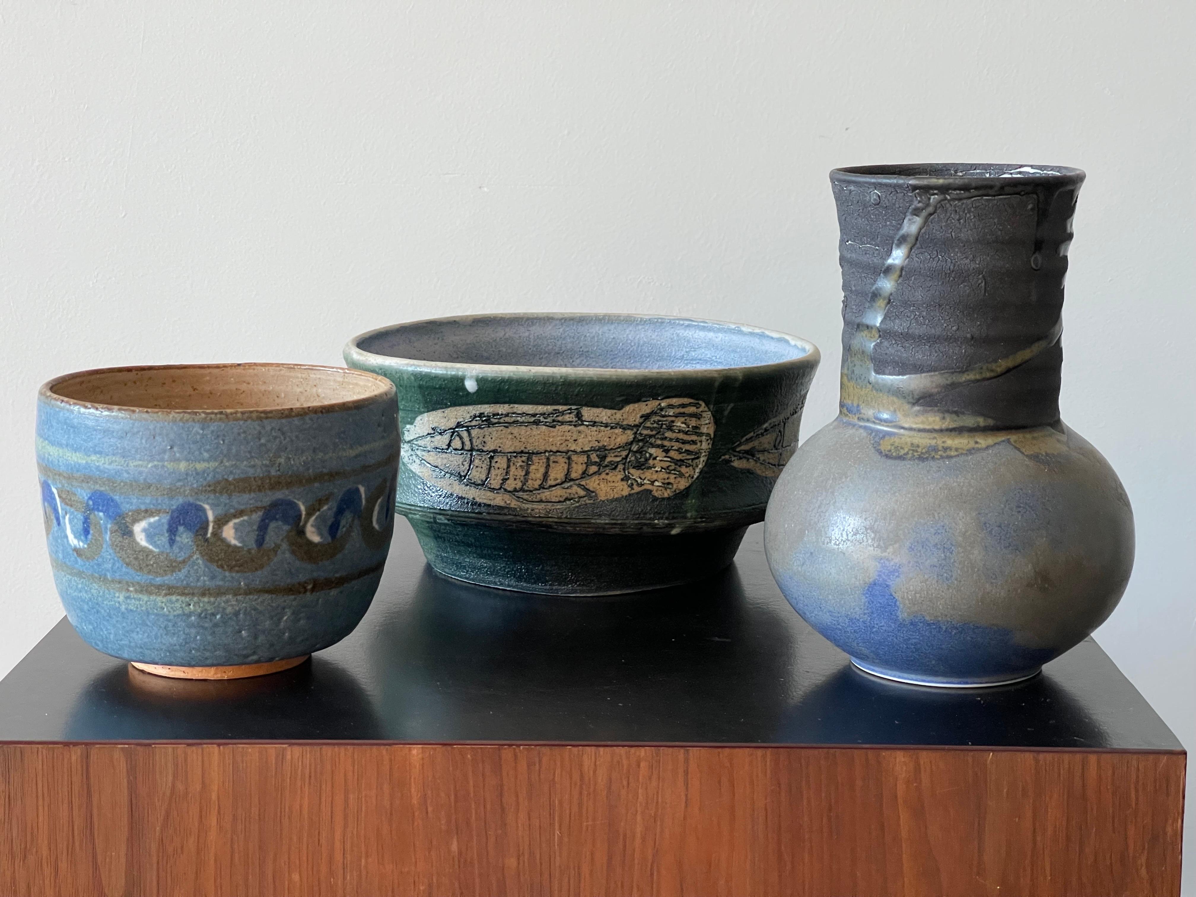 Collection of Ceramic Vessels Vase and Bowls Listed Artists For Sale 5