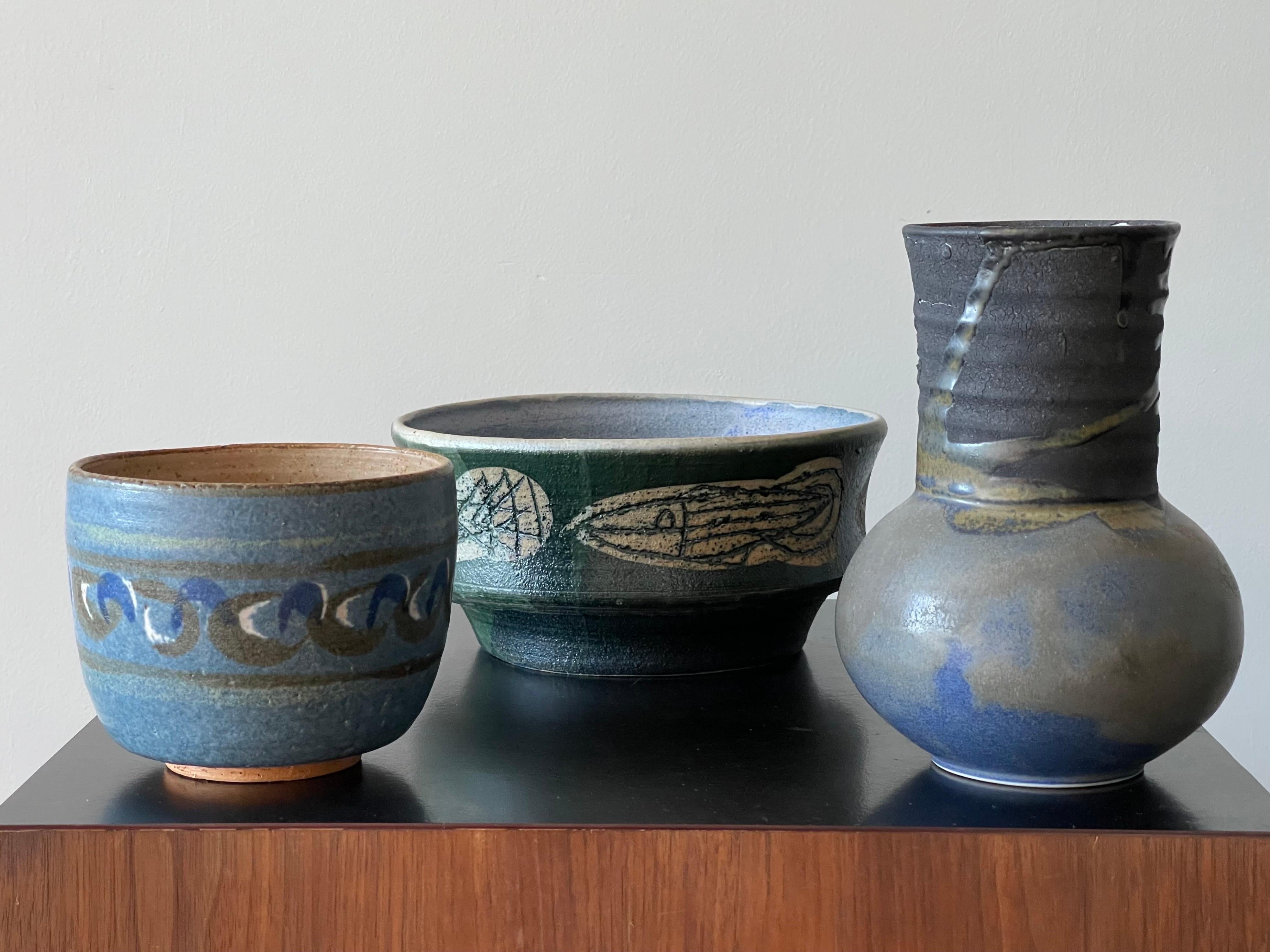 Mid-Century Modern Collection of Ceramic Vessels Vase and Bowls Listed Artists For Sale