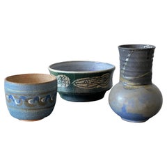 Collection of Ceramic Vessels Vase and Bowls Listed Artists