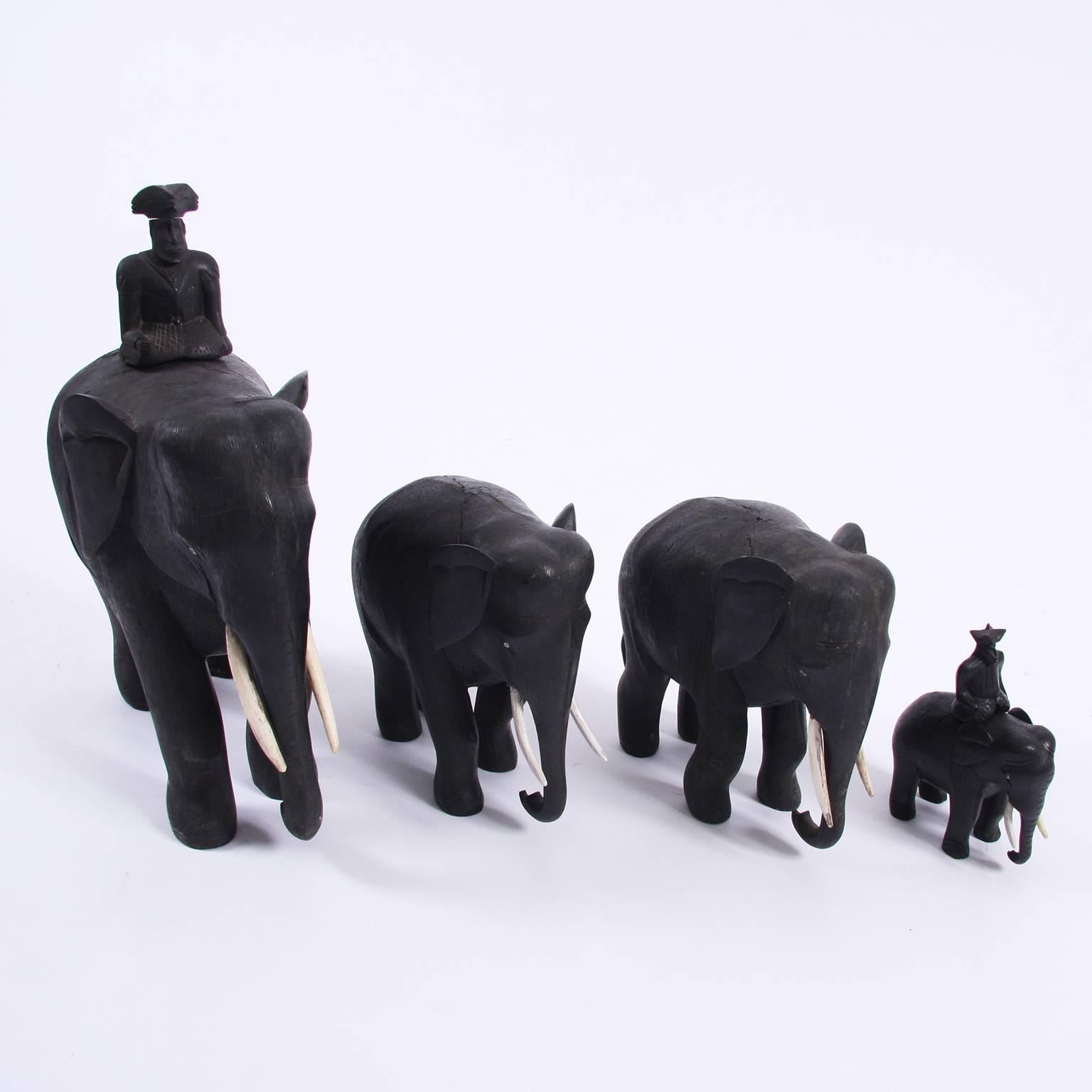 Sri Lankan Collection of Ceylonese 20th Century Black Ebony Elephants