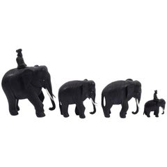 Collection of Ceylonese 20th Century Black Ebony Elephants