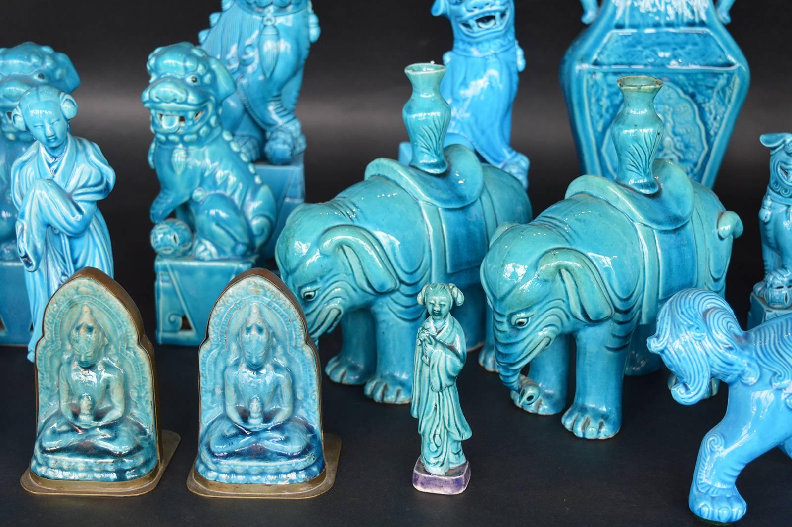 Collection of Chinese Turquoise Figurines In Excellent Condition In Los Angeles, CA