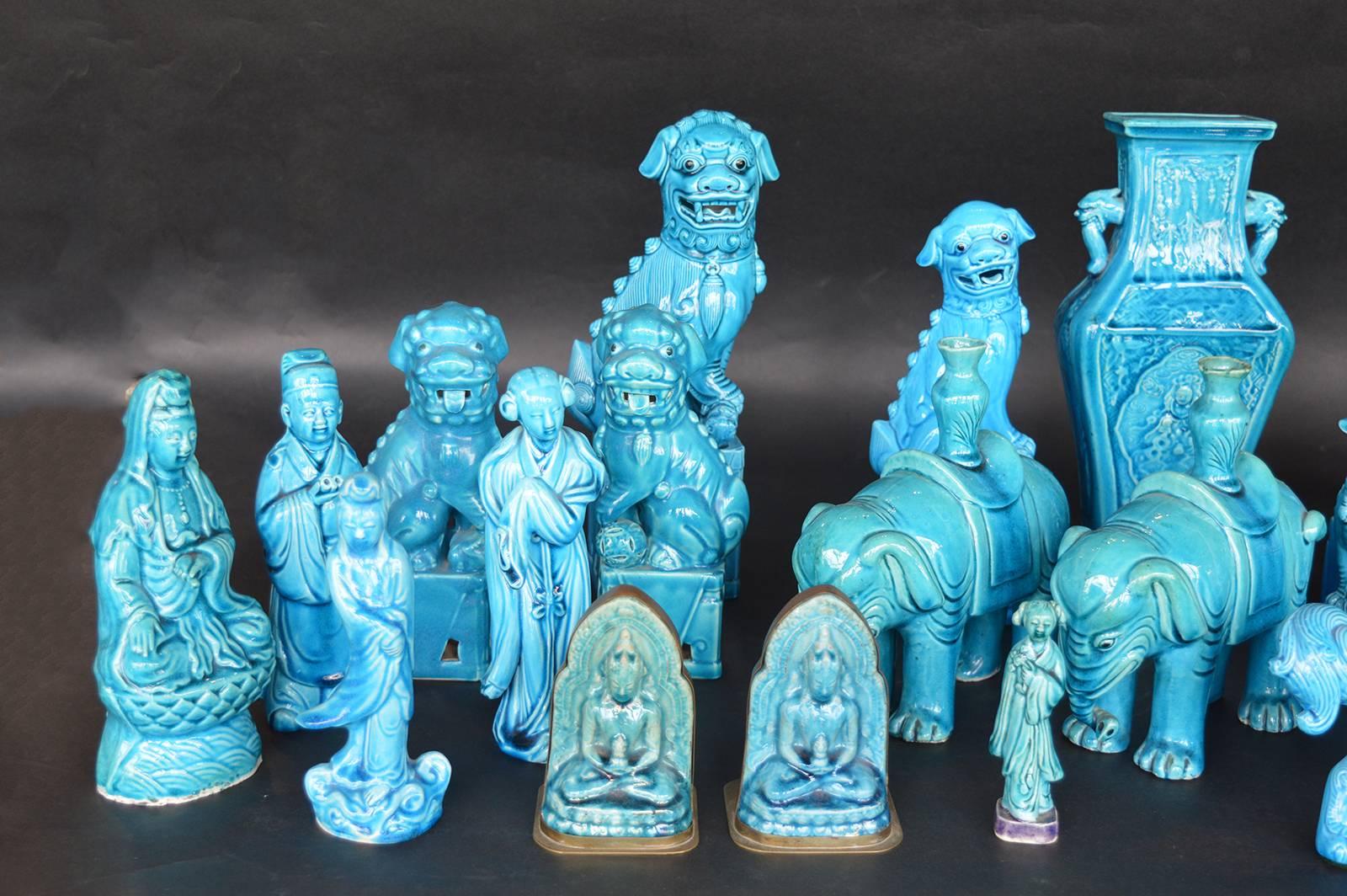 20th Century Collection of Chinese Turquoise Figurines