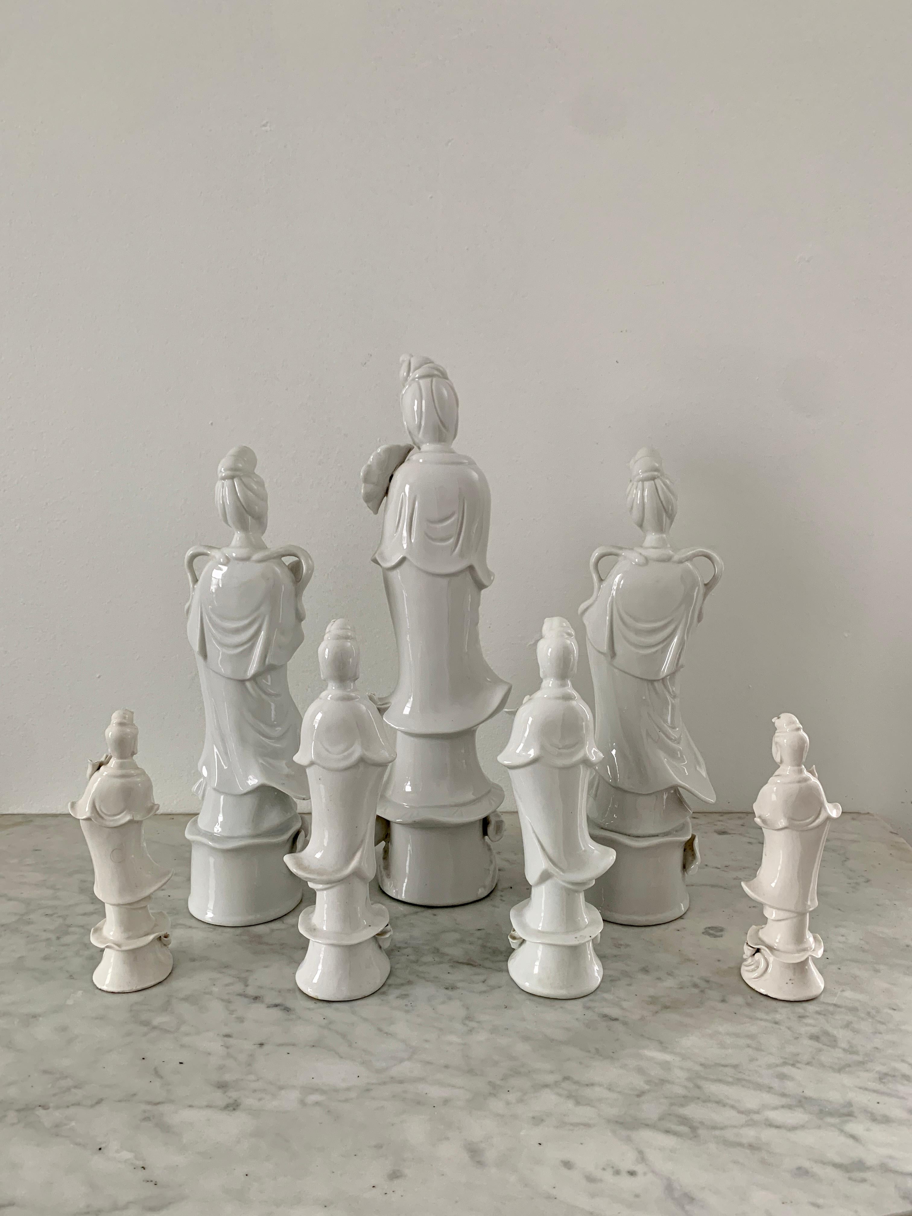 Collection of Chinoiserie Blanc De Chine White Porcelain Figures, a Set of 7 1