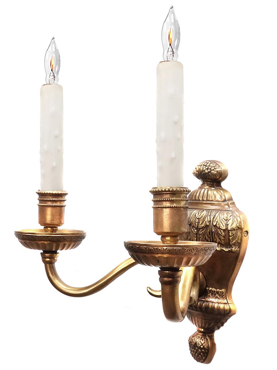 Neoclassical Revival Collection of Classic Bronze Double Candle Sconces For Sale