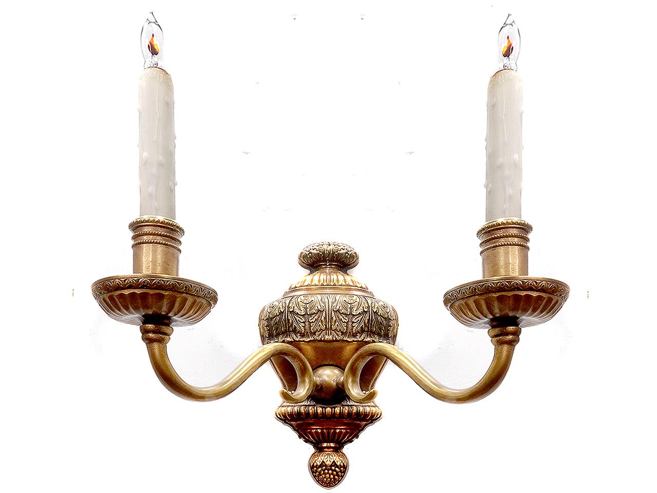 Collection of Classic Bronze Double Candle Sconces In Good Condition For Sale In Peekskill, NY