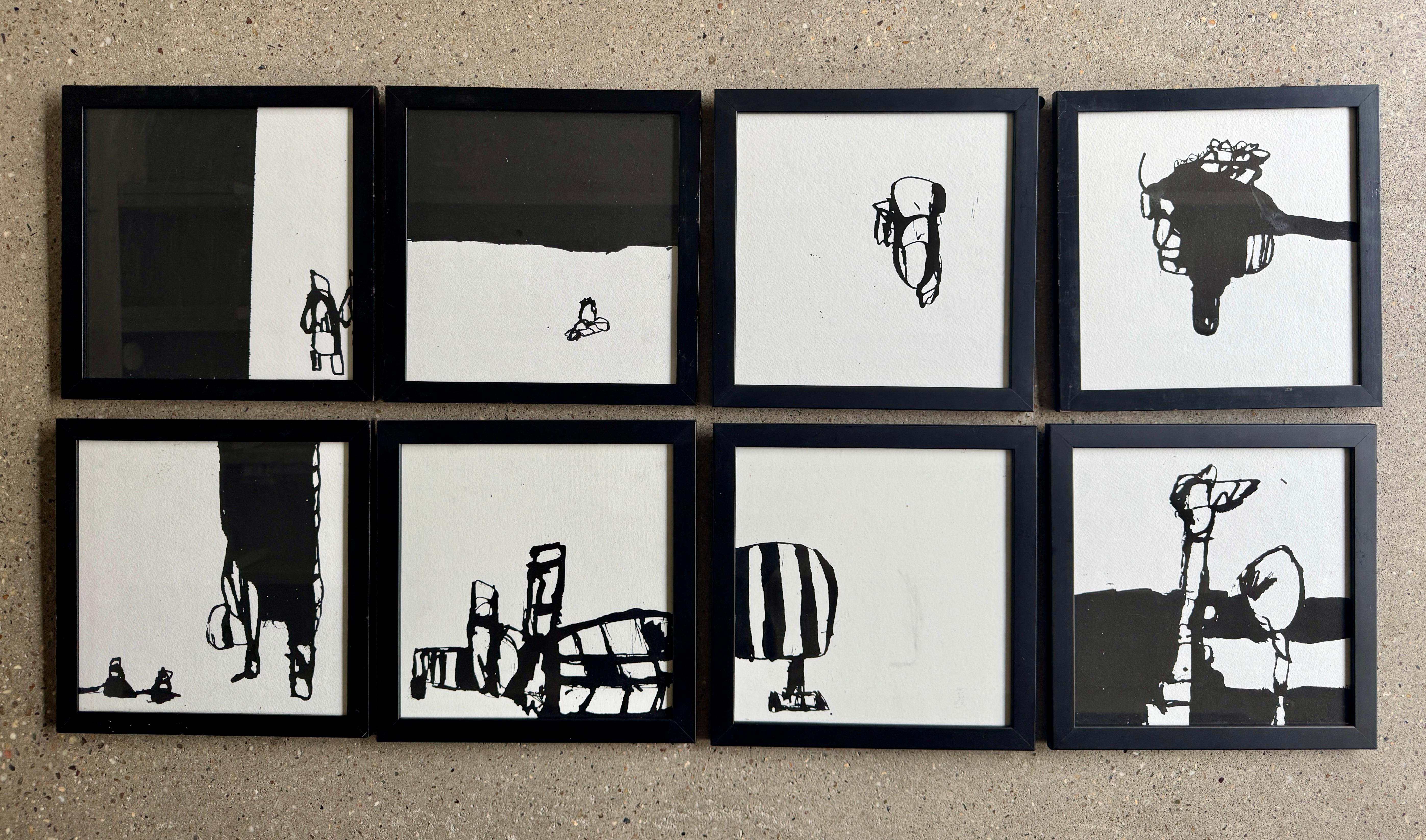 Sammlung von 8 abstrakten Gemälden von Greg Dickerson.  Dickerson ist ein Maler, der von Intuition getriebene Oberflächen schafft.  Die Arbeit mit der Idee der Unmittelbarkeit ermöglicht den konzeptionellen Prozess zwischen Elementen und