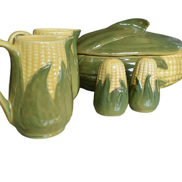Collection of Corn King Shawnee Pottery Serving Set in Yellow and Green