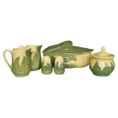 Collection of Corn King Shawnee Pottery Serving Set in Yellow and Green, 1930s