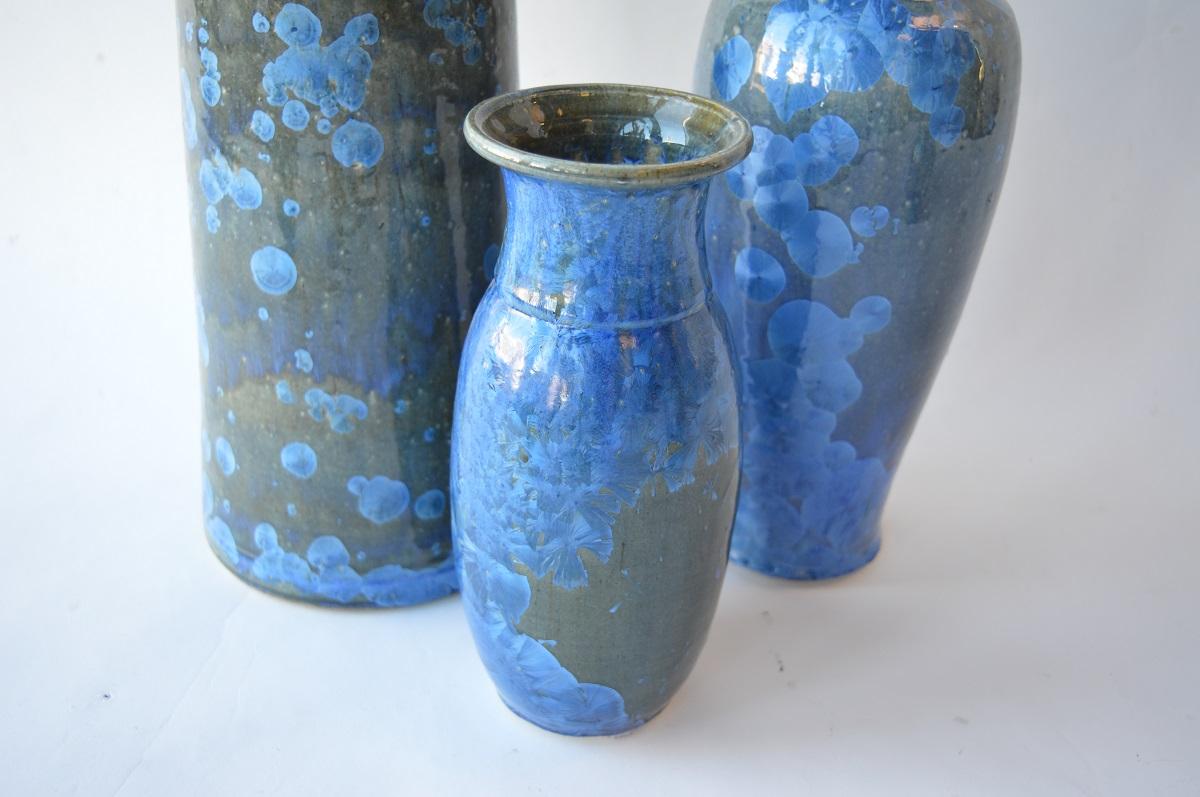 Collection of Crystalline Glazed Ceramics in Blue In Excellent Condition In Los Angeles, CA