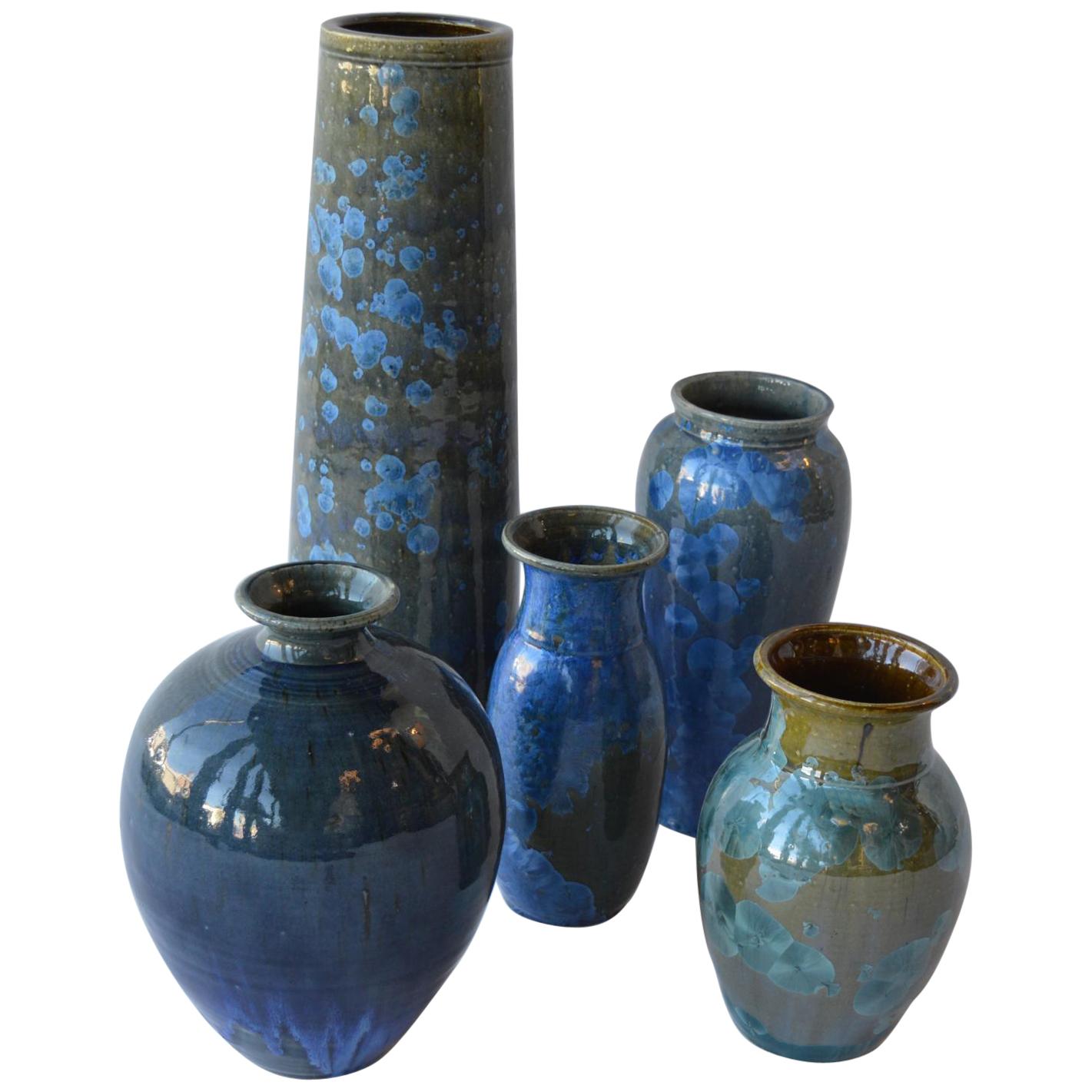 Collection of Crystalline Glazed Ceramics in Blue