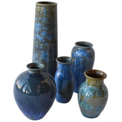 Collection of Crystalline Glazed Ceramics in Blue