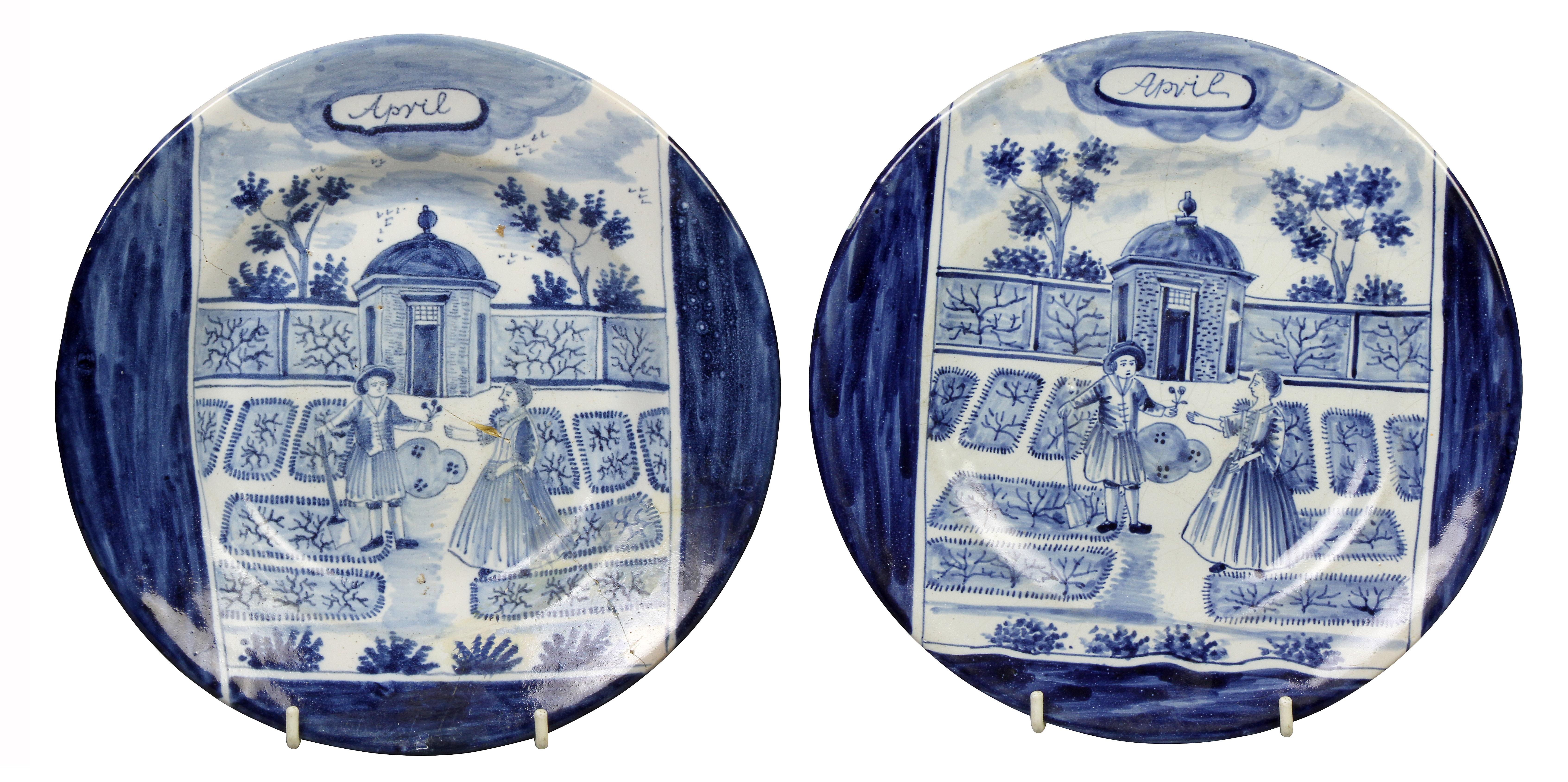Collection of Delft Blue and White Month Plates In Fair Condition In Essex, MA
