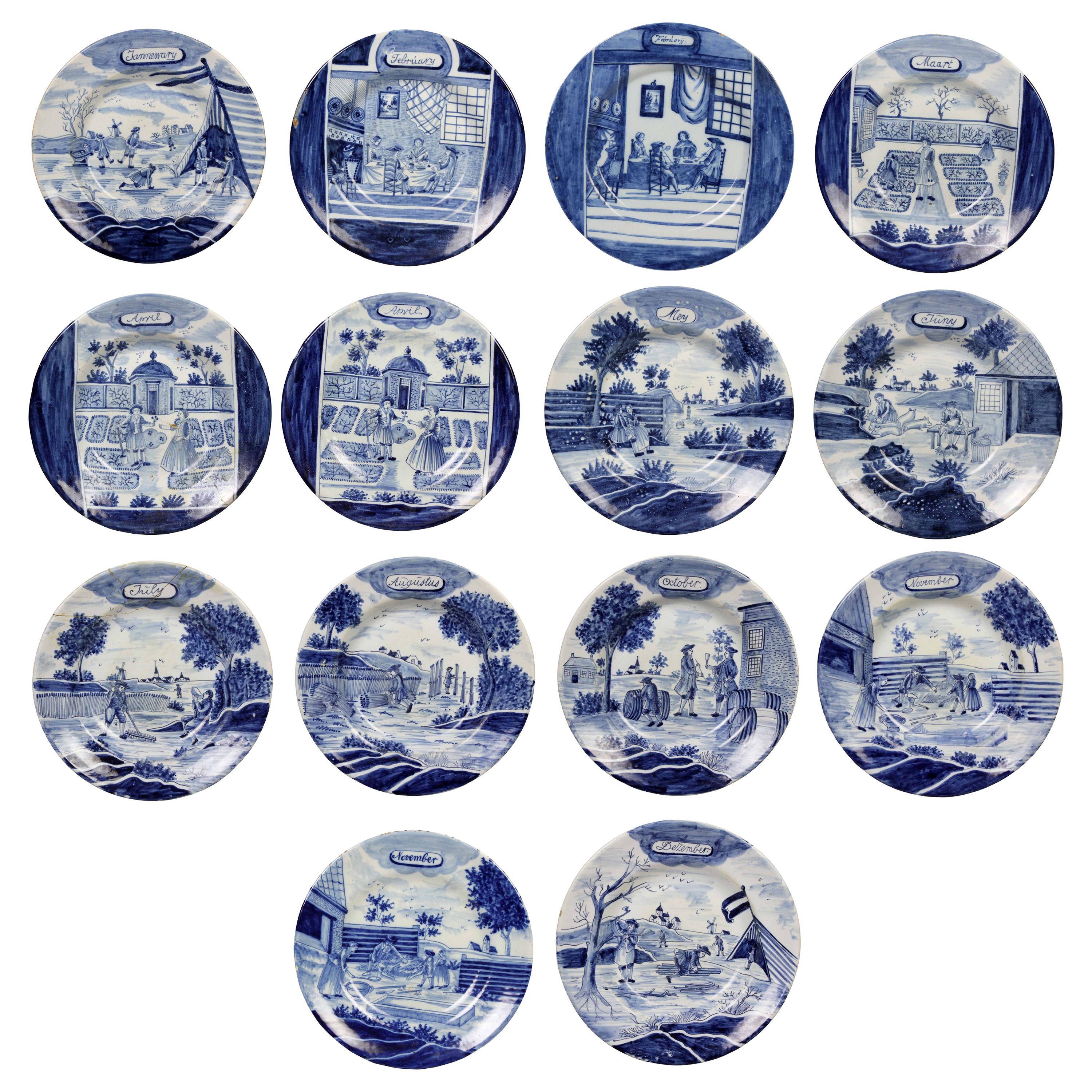 Collection of Delft Blue and White Month Plates