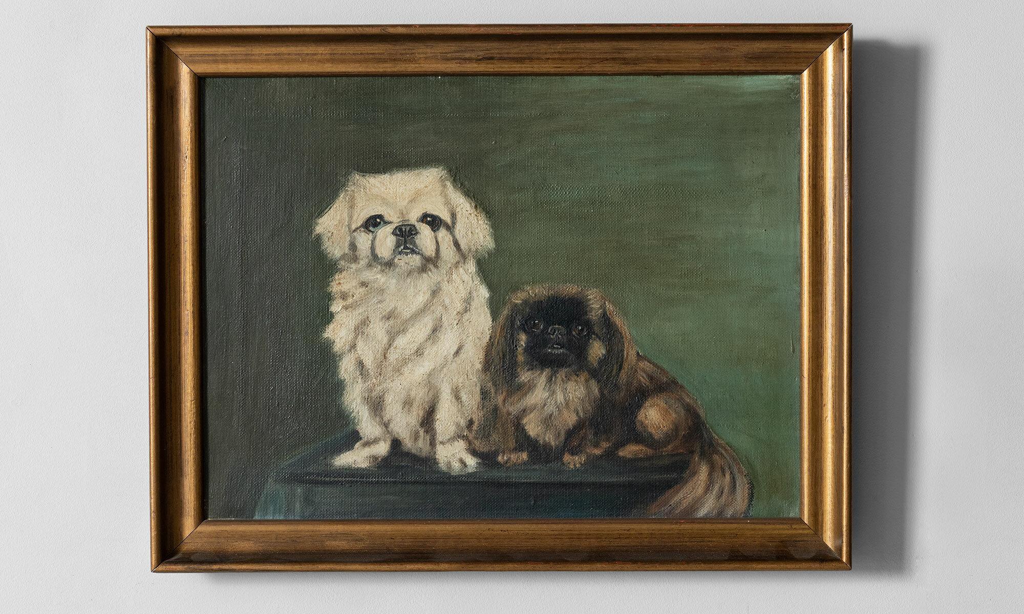 Collection of Dog Oil Paintings and Cast Iron Door Stops, circa 1880-1960 In Good Condition In Culver City, CA