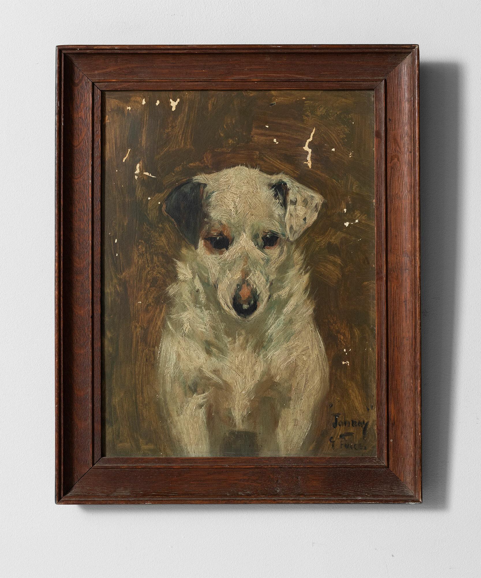 20th Century Collection of Dog Oil Paintings and Cast Iron Door Stops, circa 1880-1960