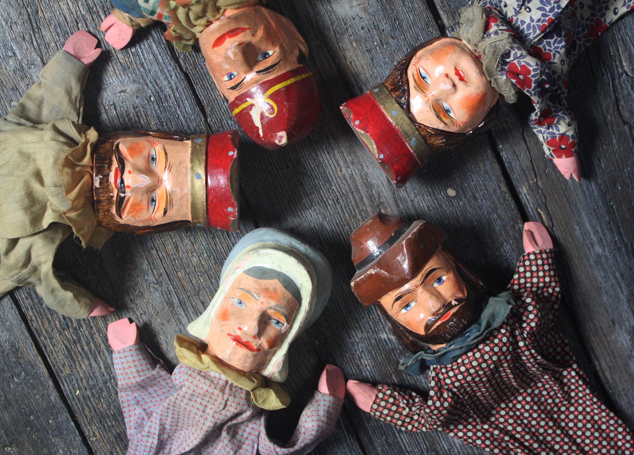 Collection of Early 20th Century German Punch & Judy Puppets Marionettes 3