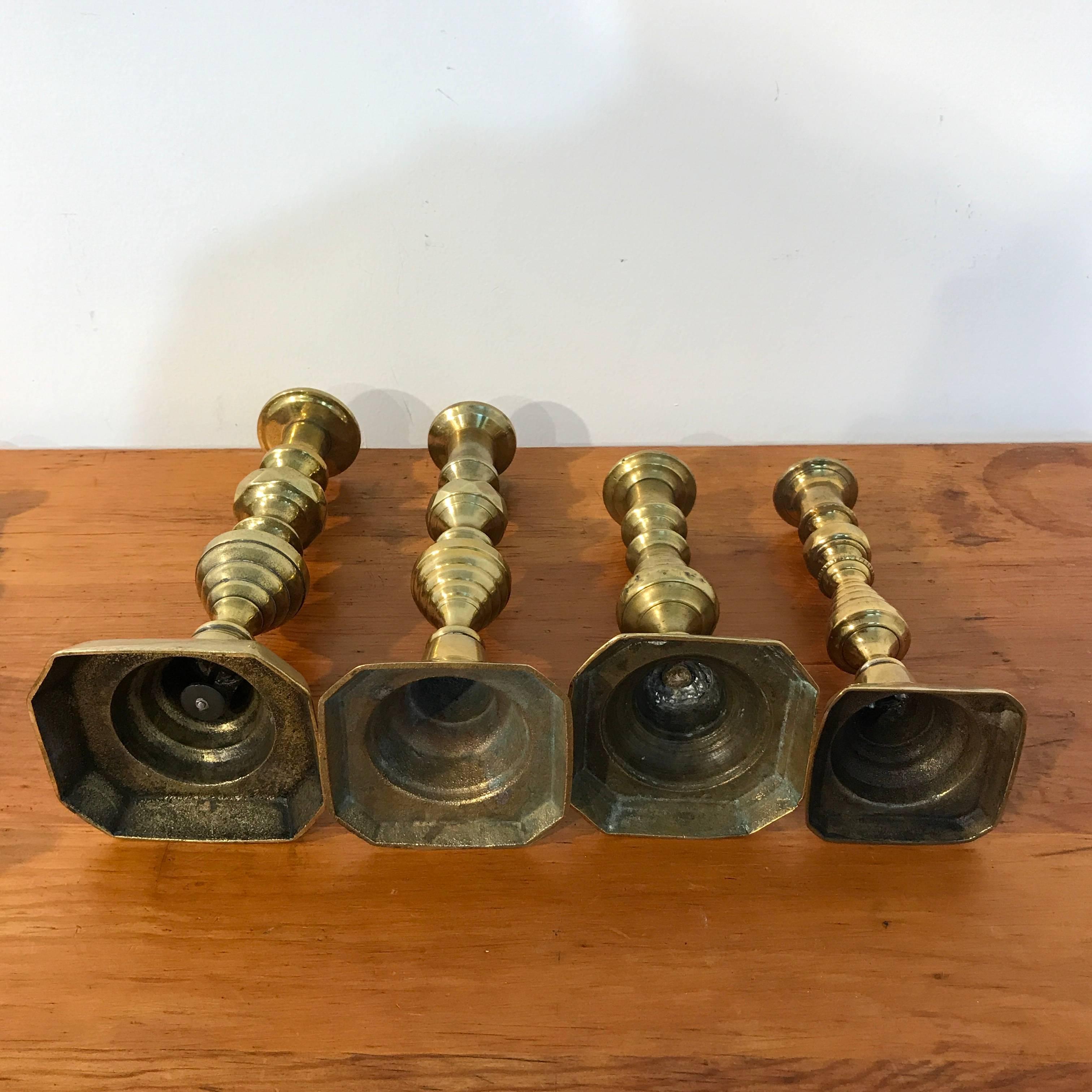 Collection of Eight Antique English Brass Candlesticks 4
