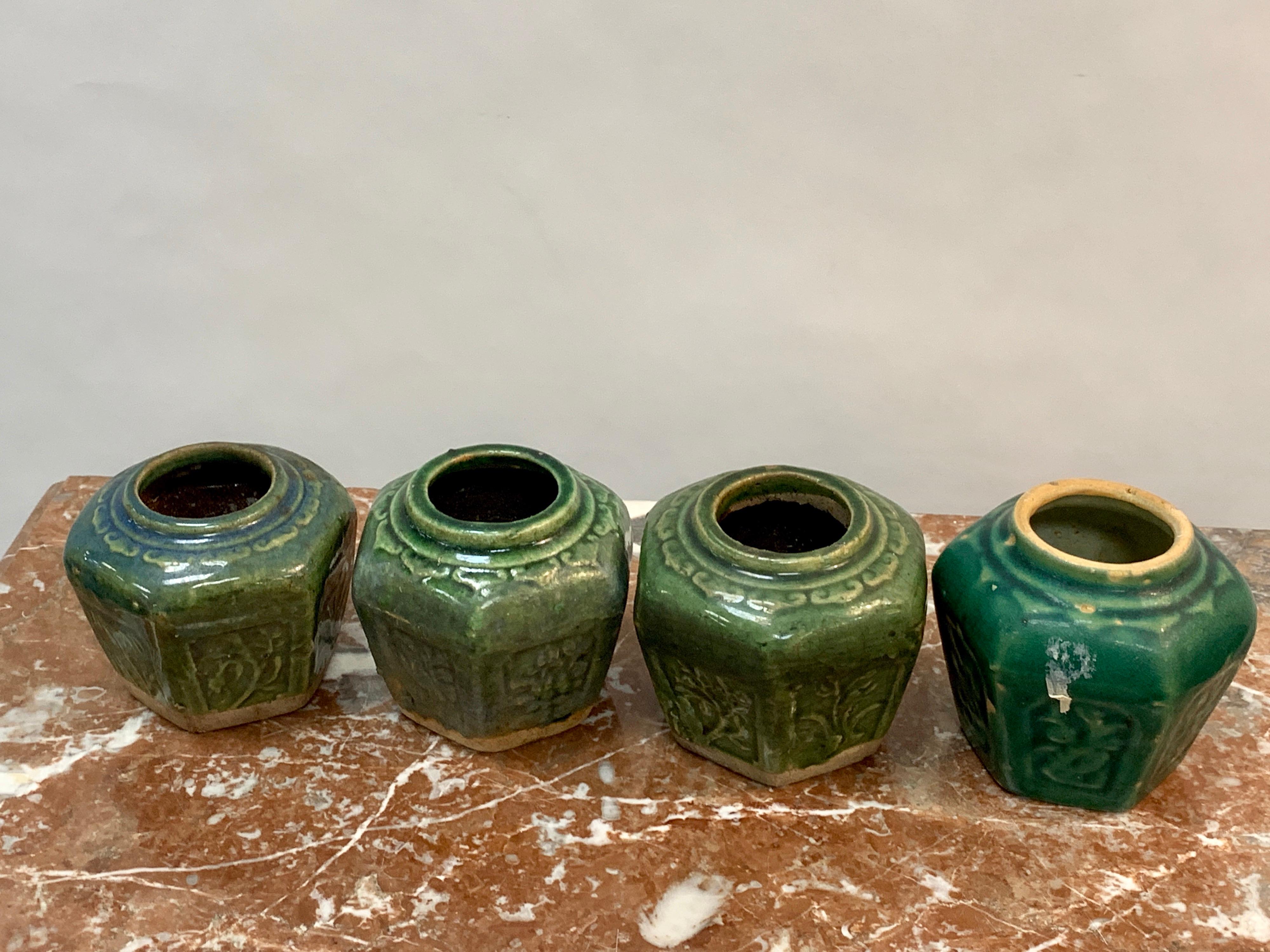 Collection of Eight Chinese Export Hexagonal Vases in Shades of Green For Sale 5