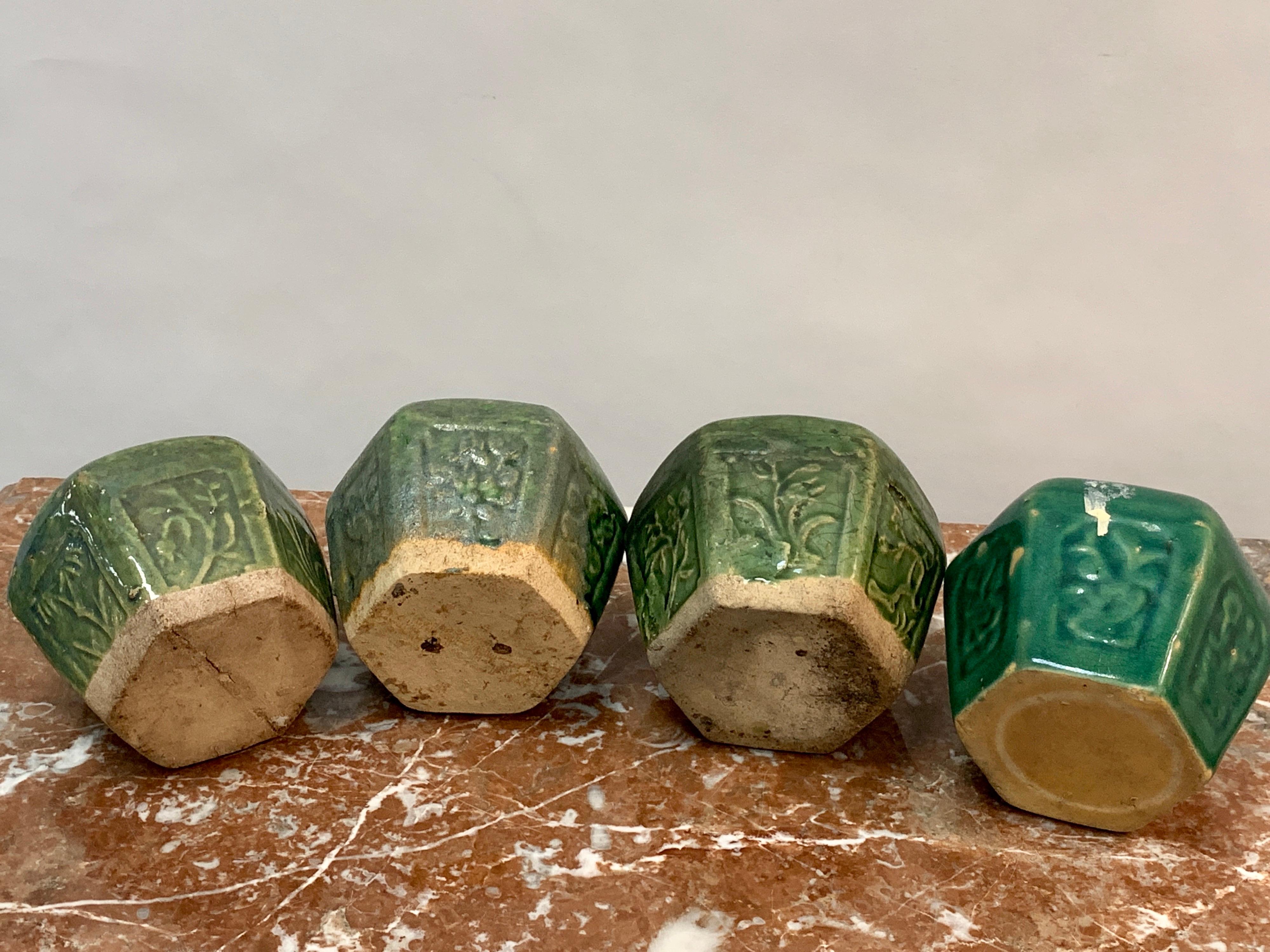 Collection of Eight Chinese Export Hexagonal Vases in Shades of Green For Sale 7