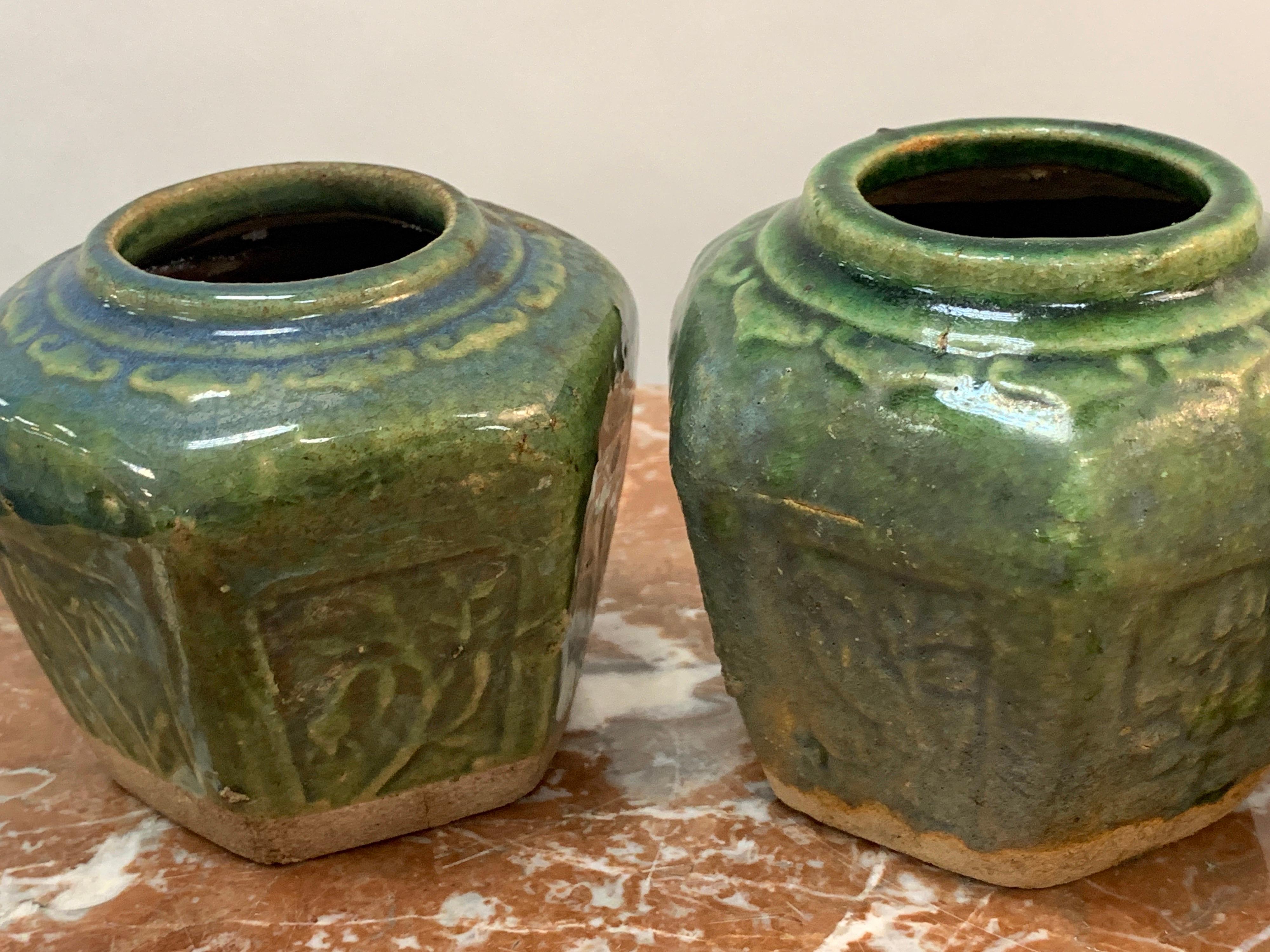 Collection of Eight Chinese Export Hexagonal Vases in Shades of Green For Sale 3