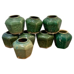 Collection of Eight Chinese Export Hexagonal Vases in Shades of Green
