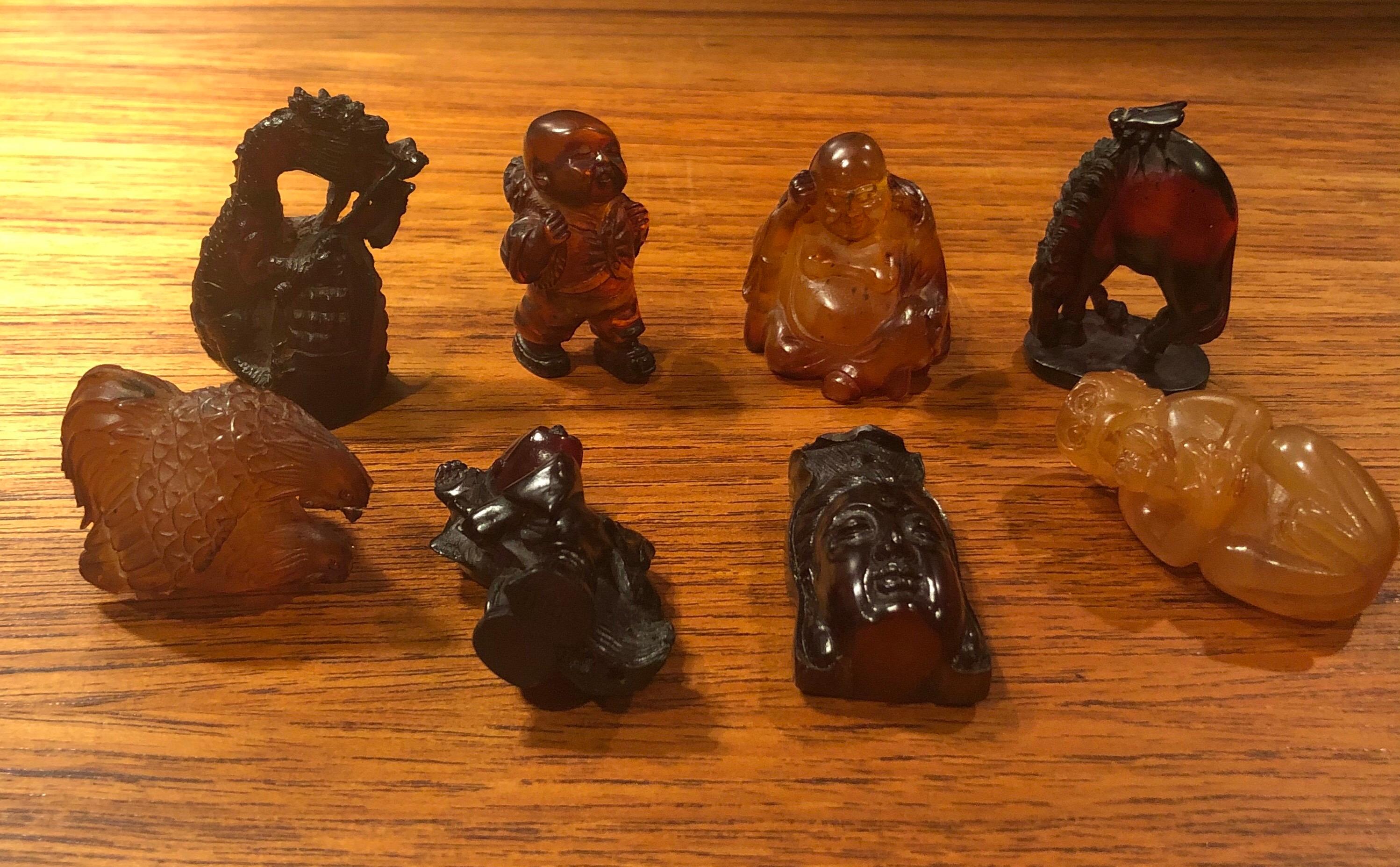 Collection of Eight Japanese Amber / Resin / Bakelite Netsukes For Sale 13