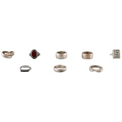 Used Collection of Eight Modern Stamped Silver Rings