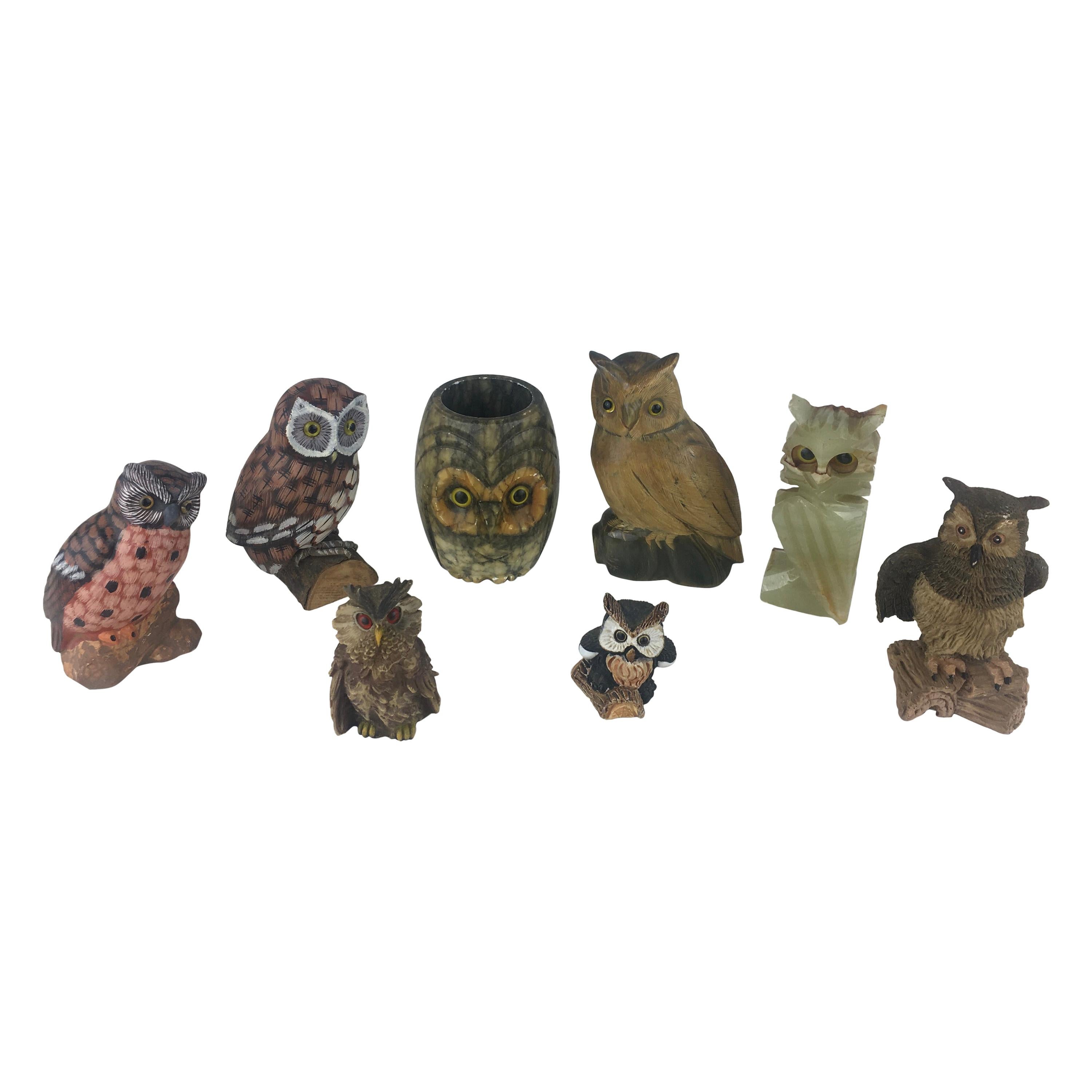 Collection of Eight Owl Sculptures