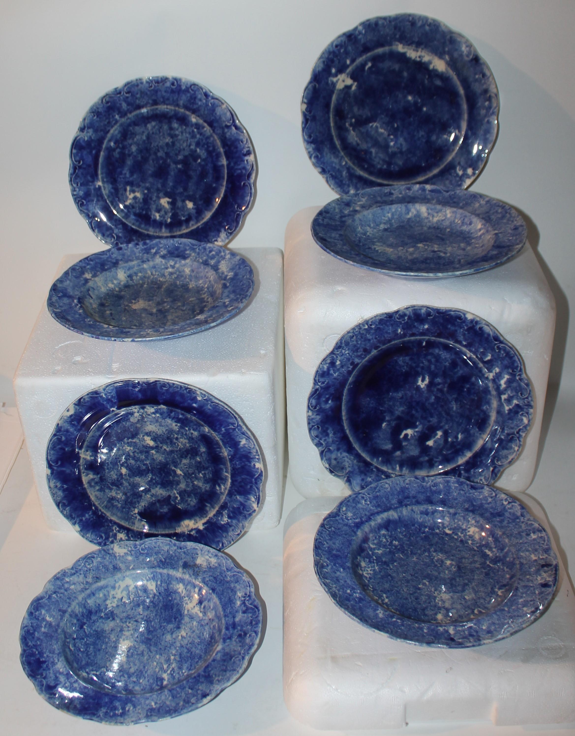 Collection of 19thc Sponge Ware four dinner bowls & four dinner plates in the same pattern. The condition is very good.
