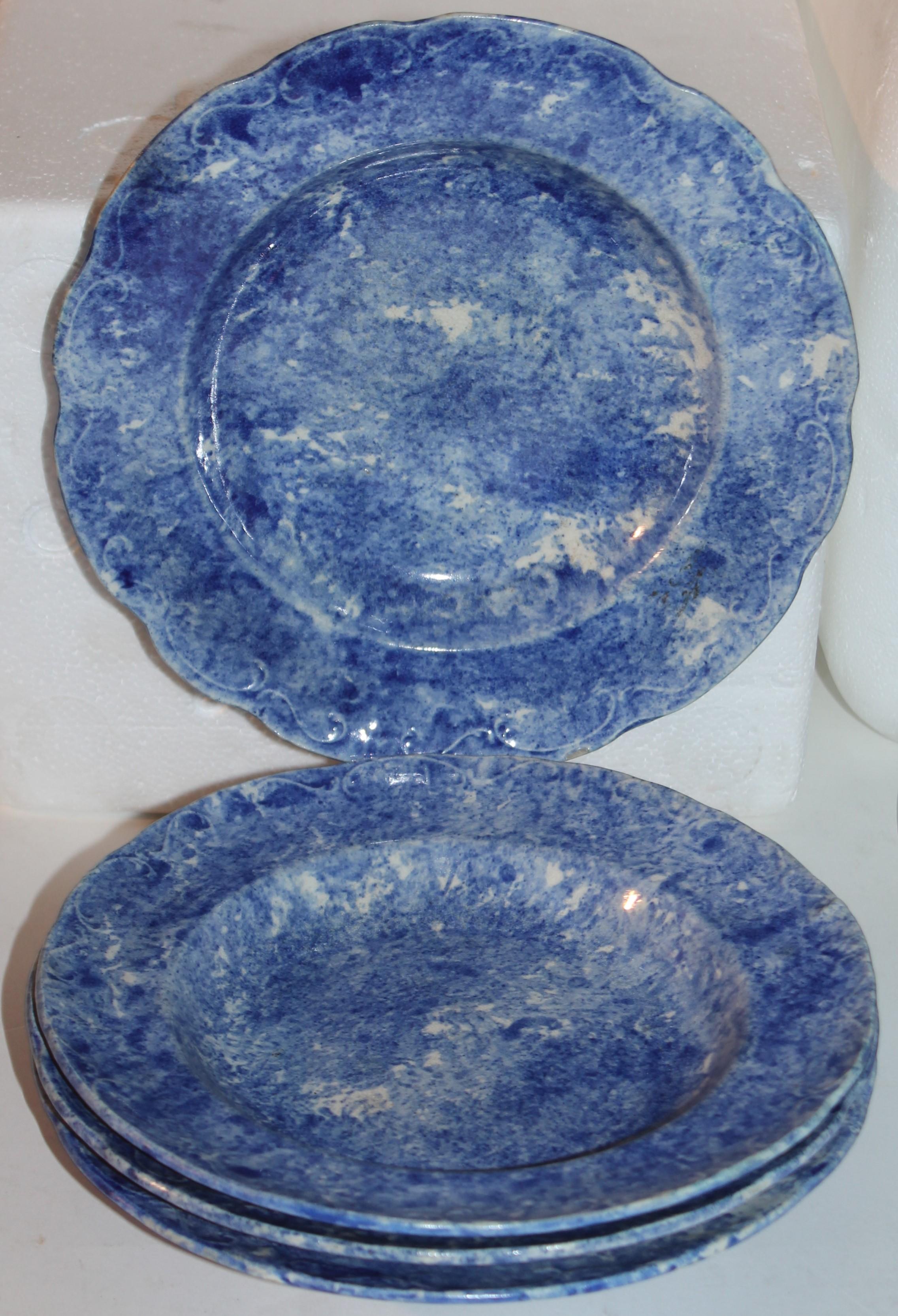 Glazed Collection of Eight Pieces of 19thc Sponge Ware Pottery For Sale