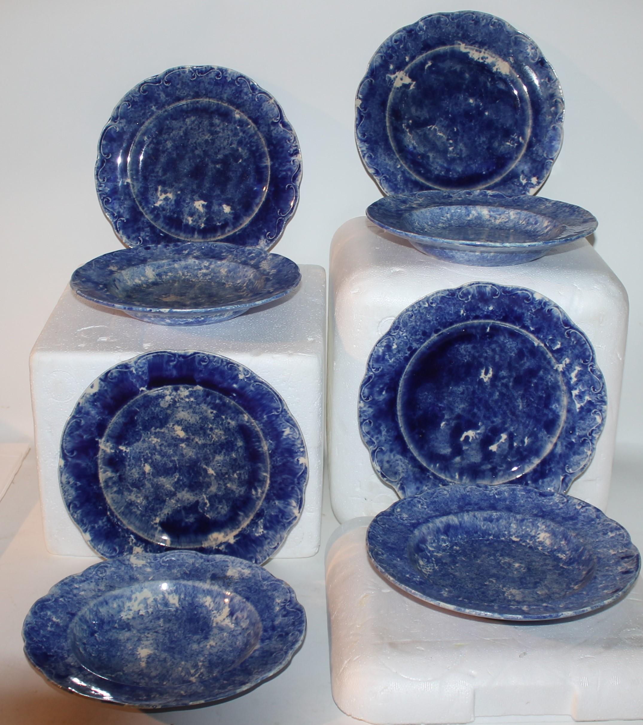 Collection of Eight Pieces of 19thc Sponge Ware Pottery In Good Condition For Sale In Los Angeles, CA