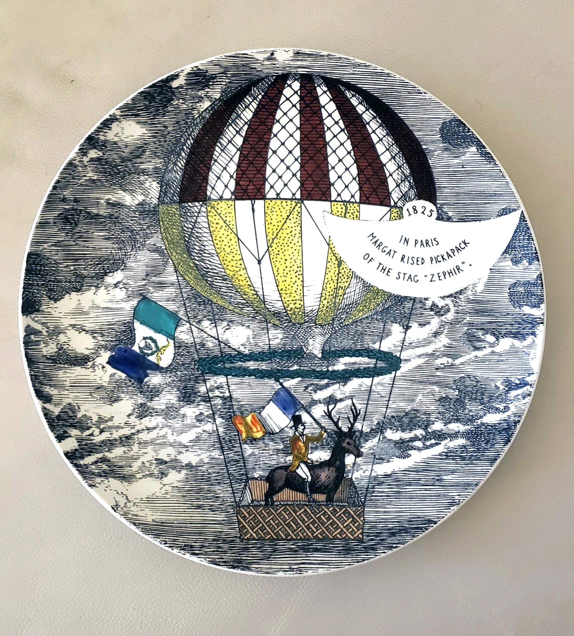 Collection of Eight Piero fornasetti hot Air Balloon Plates 3