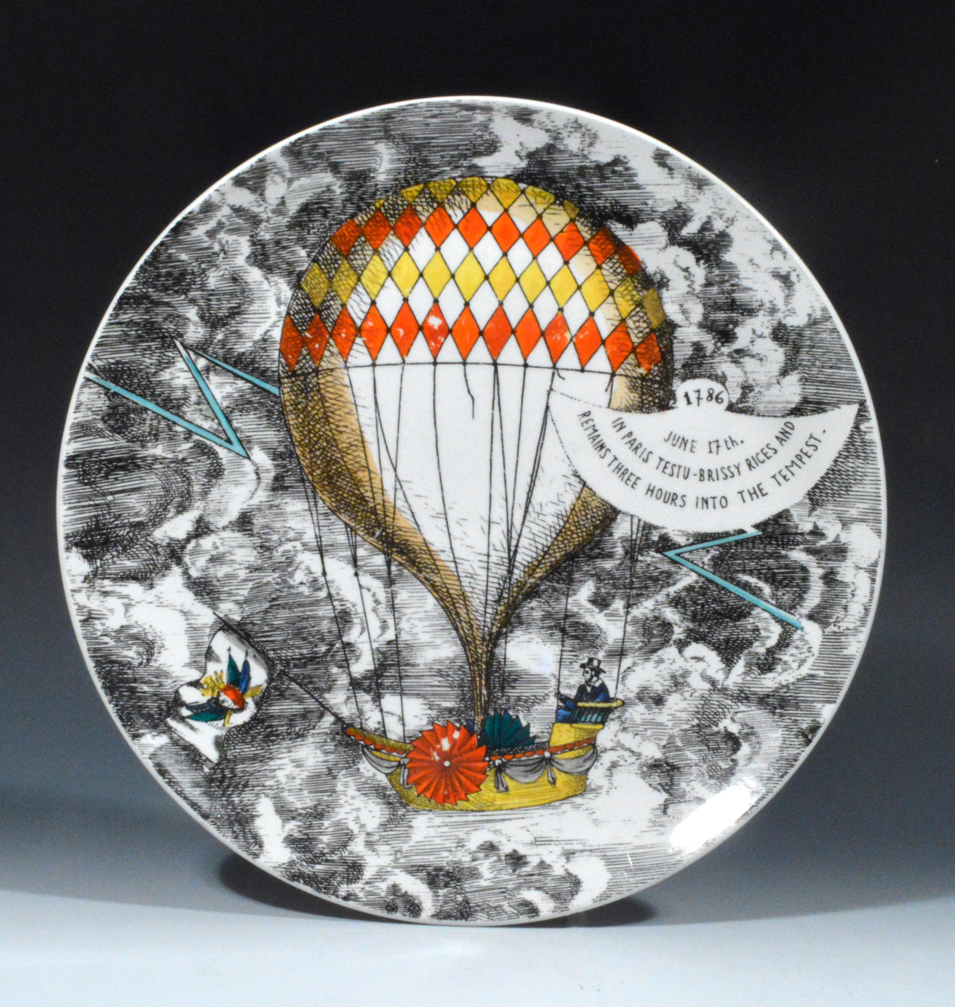 Italian Collection of Eight Piero fornasetti hot Air Balloon Plates