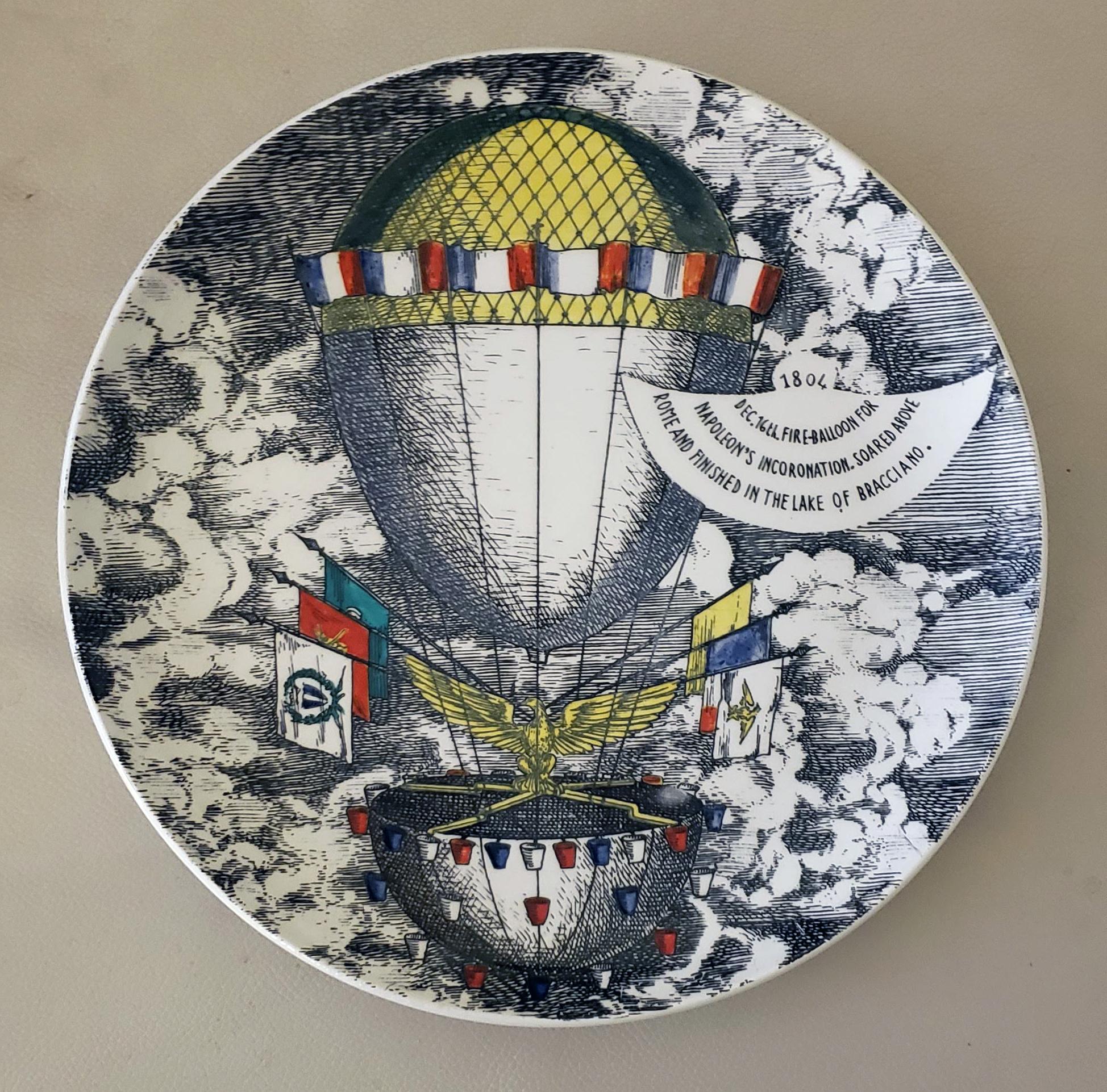 Porcelain Collection of Eight Piero fornasetti hot Air Balloon Plates