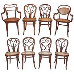 Antique Collection of Eight Viennese Secessionist Dining Chairs Thonet, Mundus, J&J Kohn