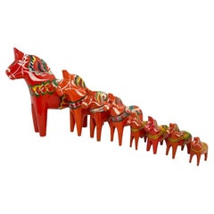 Collection of Eight Vintage Swedish Dala Horses by Nils Olsson, Sweden Folk Art