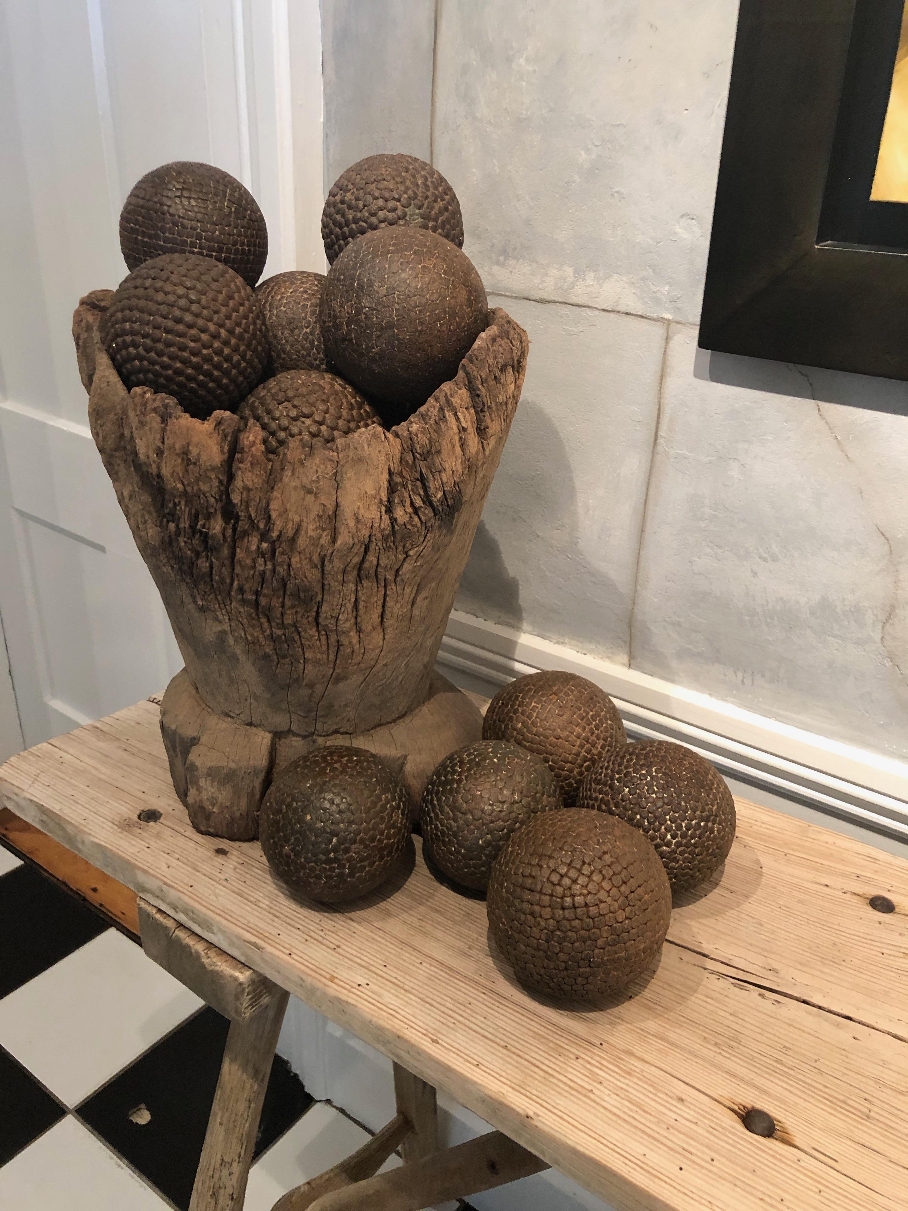 Collection of Eleven 19th Century French Iron-Studded Wooden Pétanque Balls 4