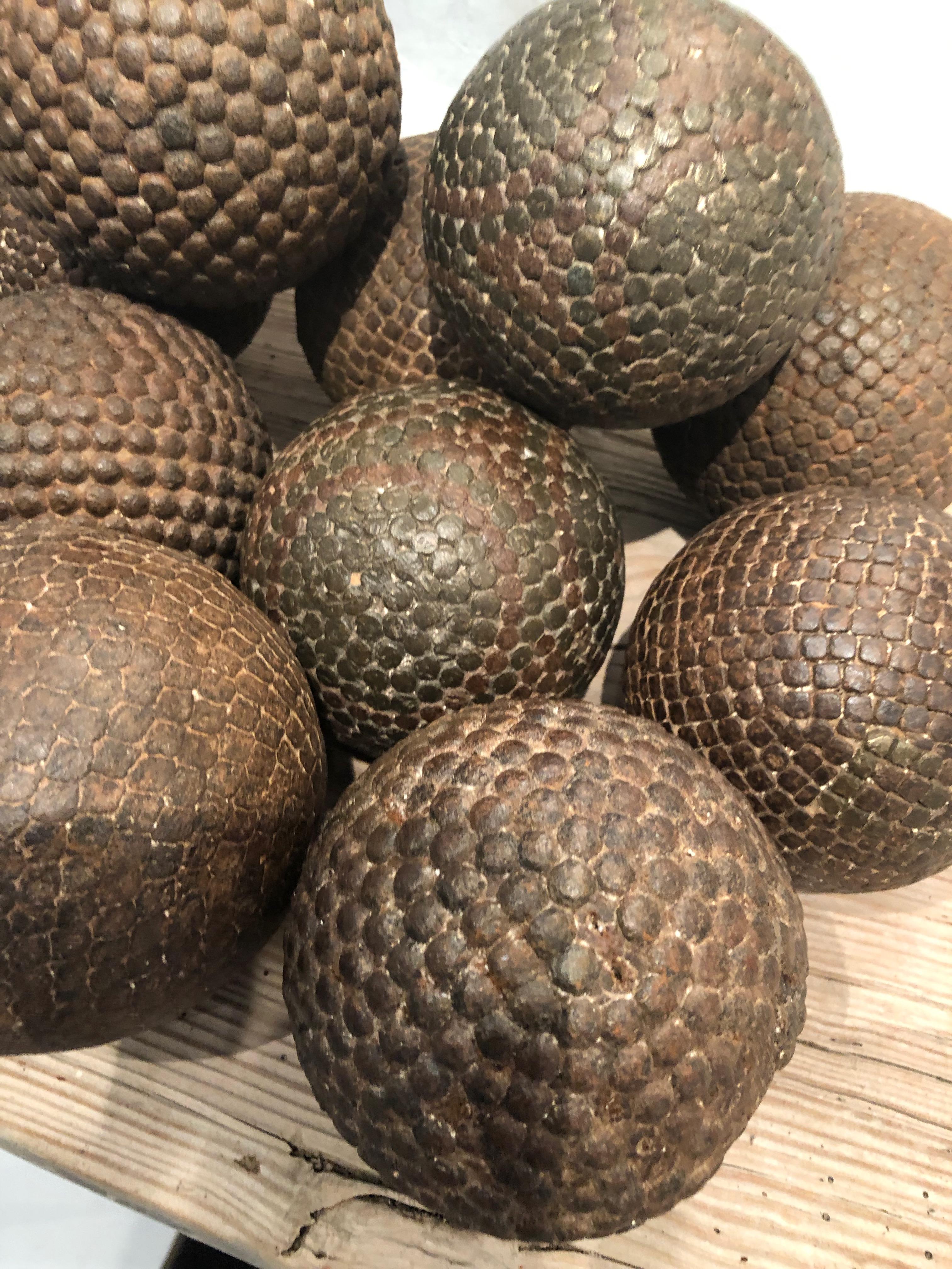 Collection of Eleven 19th Century French Iron-Studded Wooden Pétanque Balls In Good Condition In Woodbury, CT