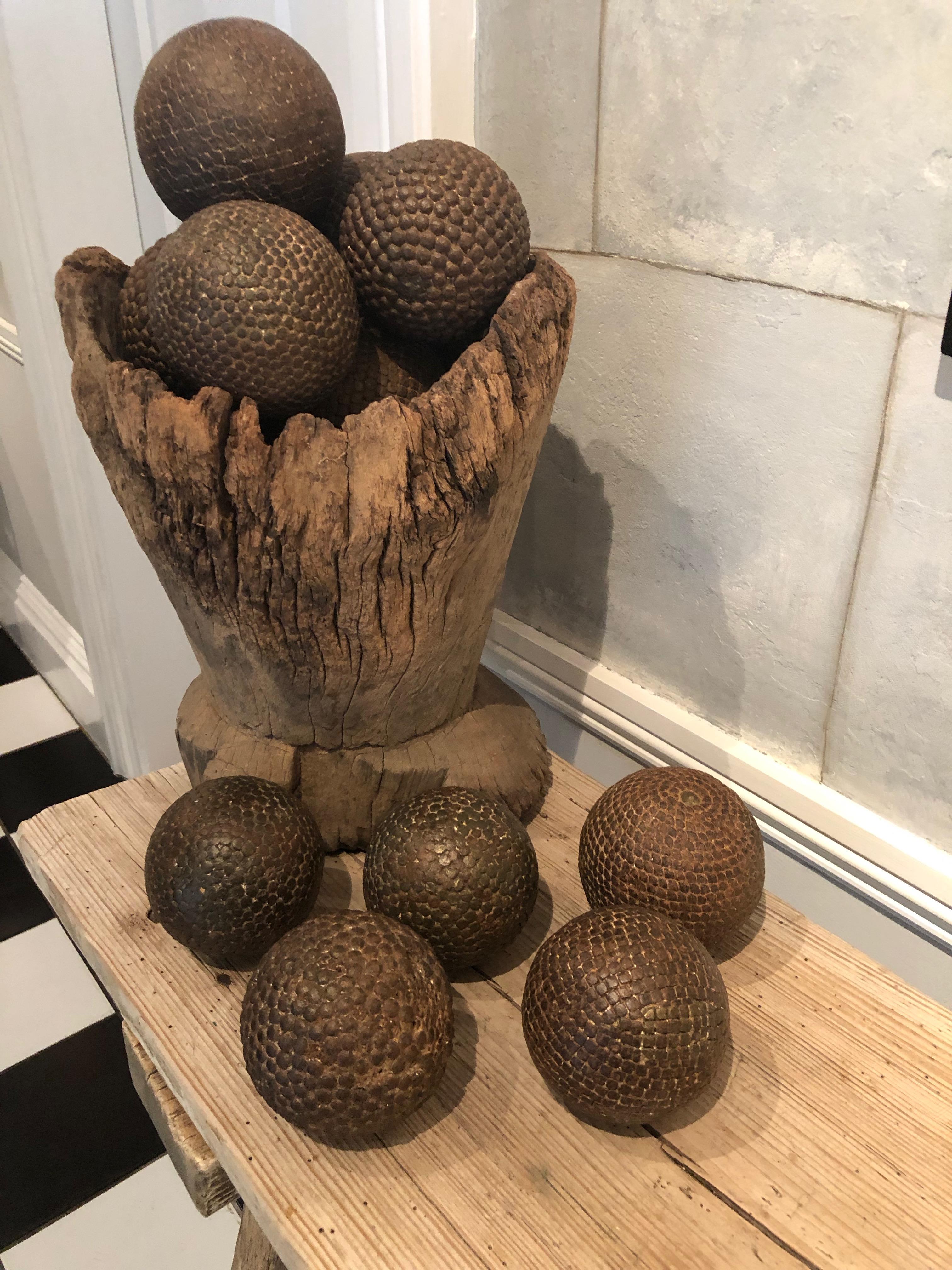 Collection of Eleven 19th Century French Iron-Studded Wooden Pétanque Balls 3