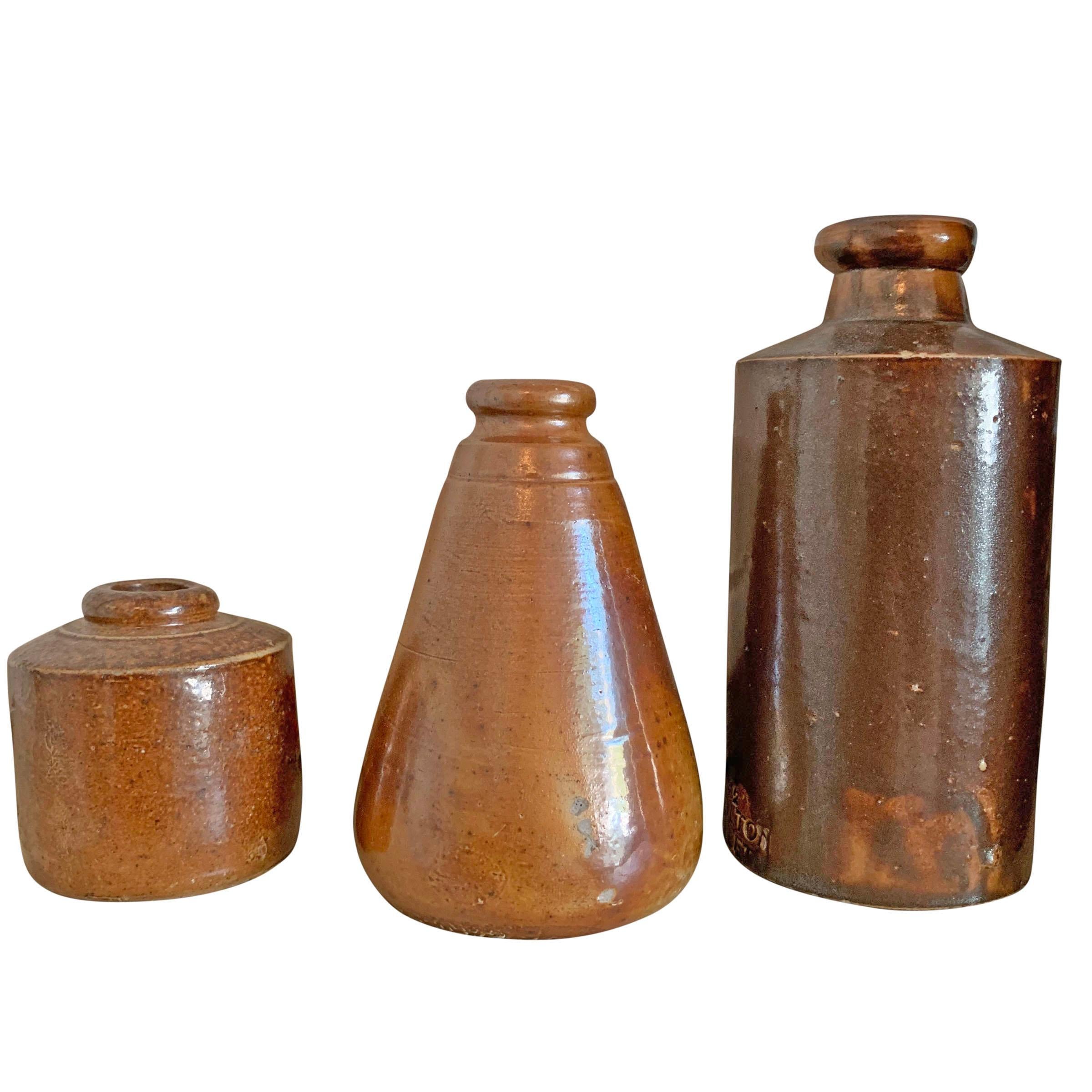 Rustic Collection of Eleven 19th Century English Ceramic Inkwells